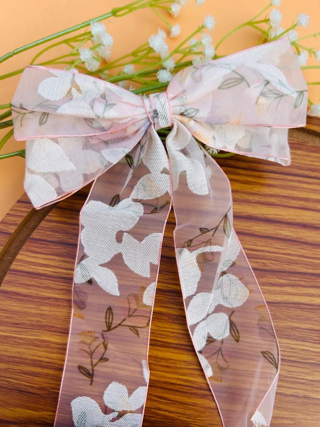 

Radhya Accessories Printed Alligator Hair Bow Clip, Peach