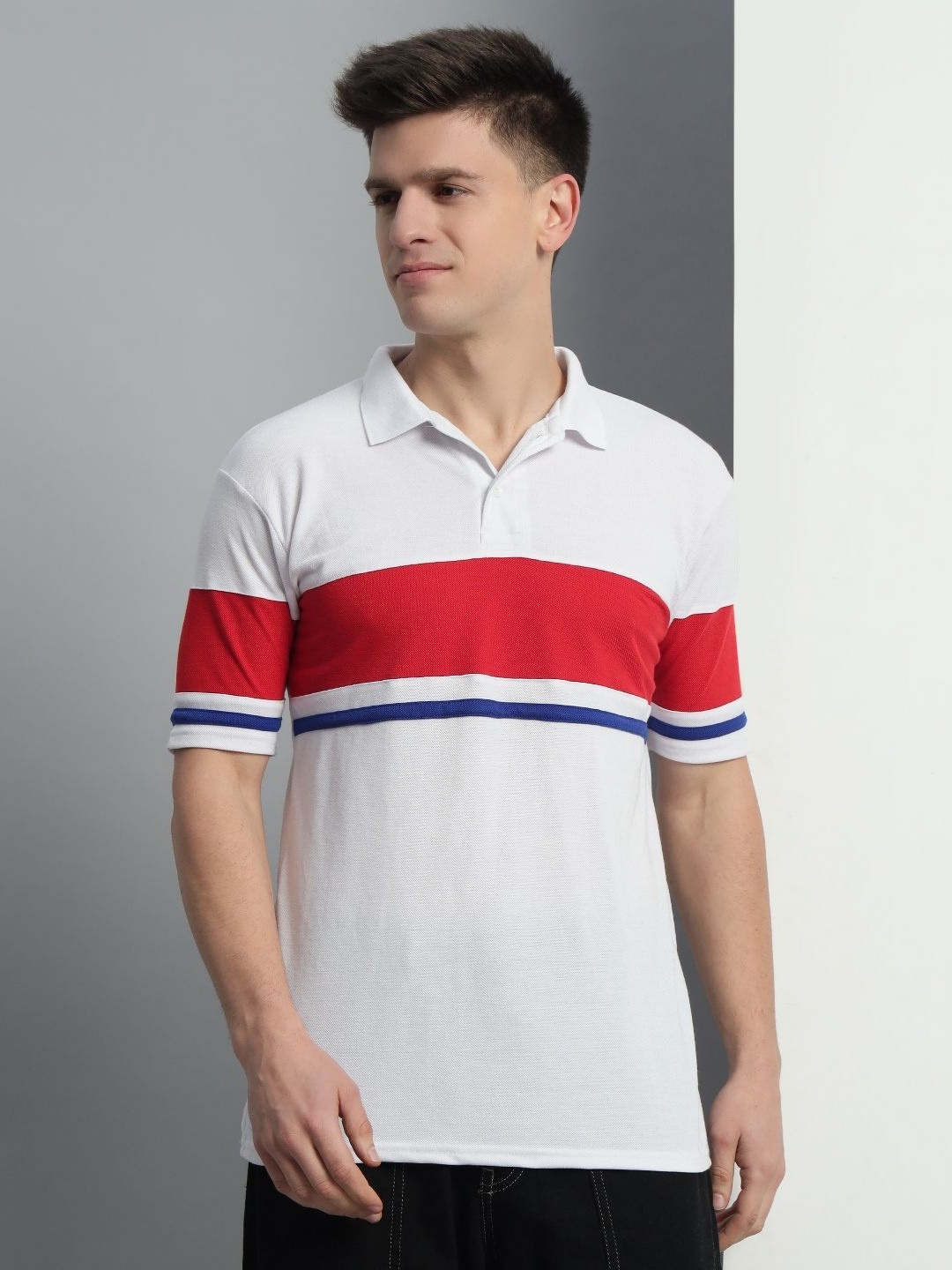 

Metronaut Men Colourblocked Polo Collar T-shirt, White