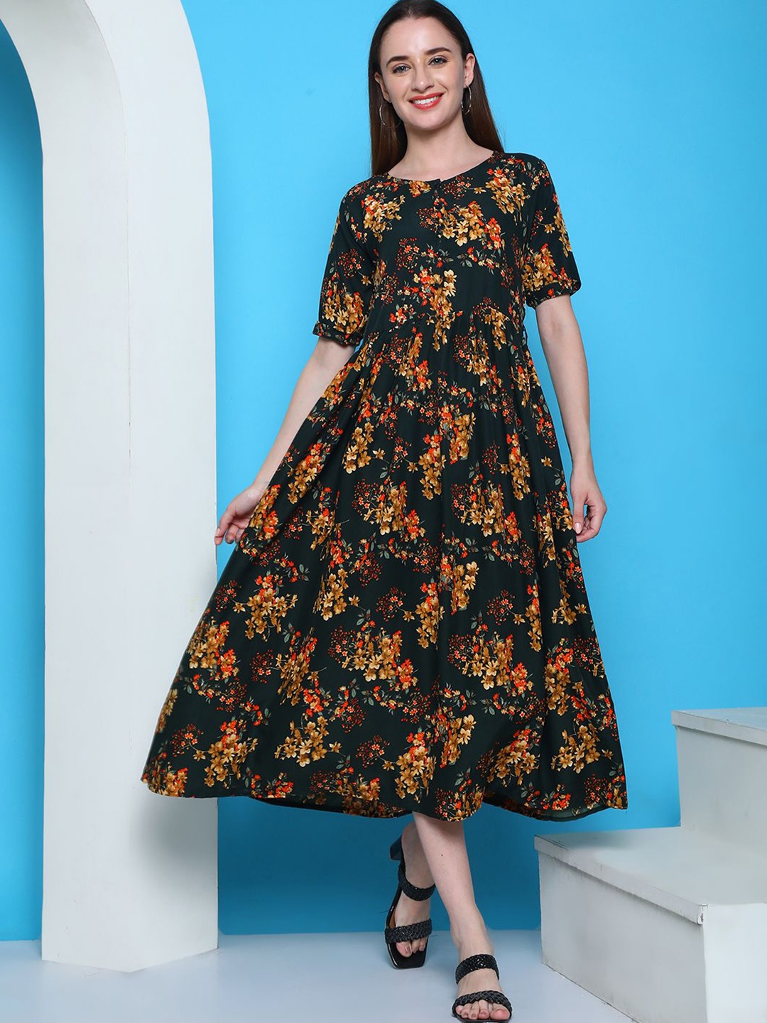 

Tromko Floral Print Fit & Flare Midi Dress, Green