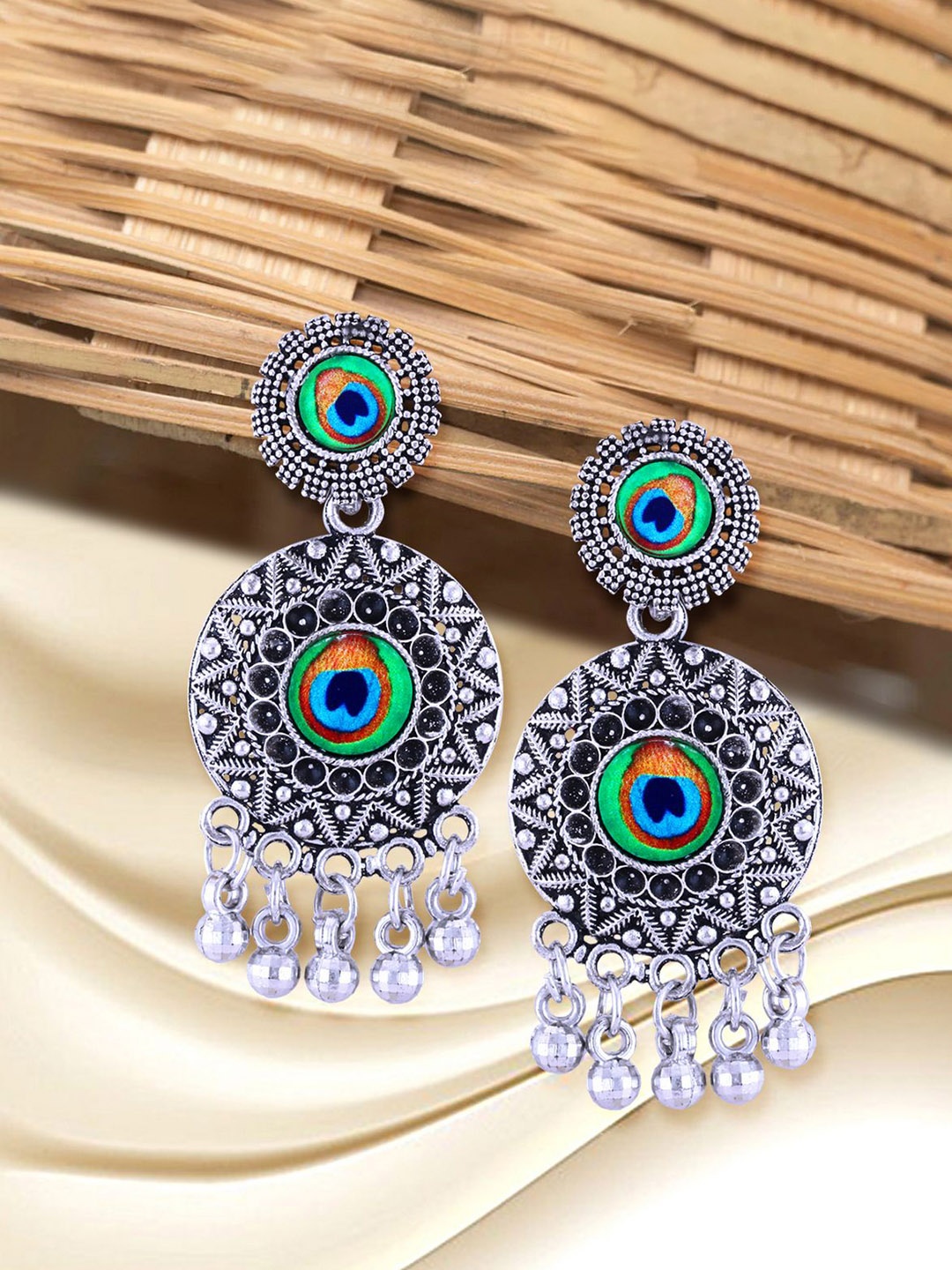 

Anouk Green Rhodium-Plated Contemporary Shaped Oxidised Jhumkas, Silver
