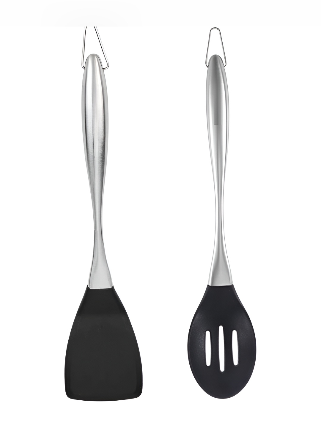 

Baskety Black 2 Pieces Steel Plain Slotted Spatula With Cooking Spoon