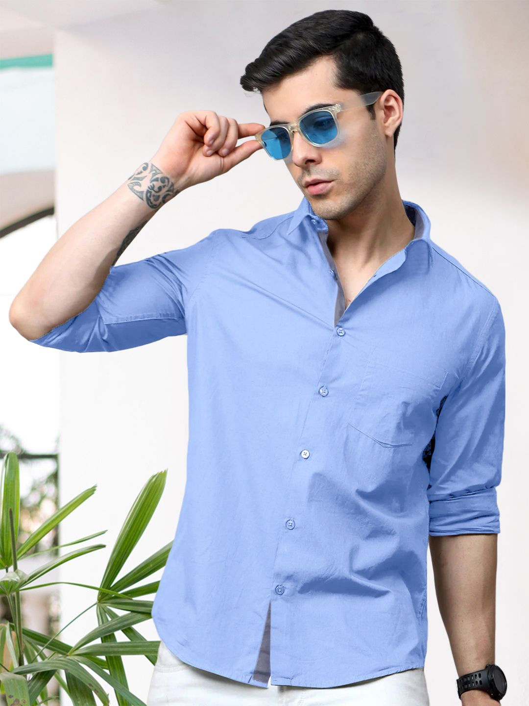 

Moda Rapido Men Standard Fit Spread Collar Solid Cotton Casual Shirt, Blue