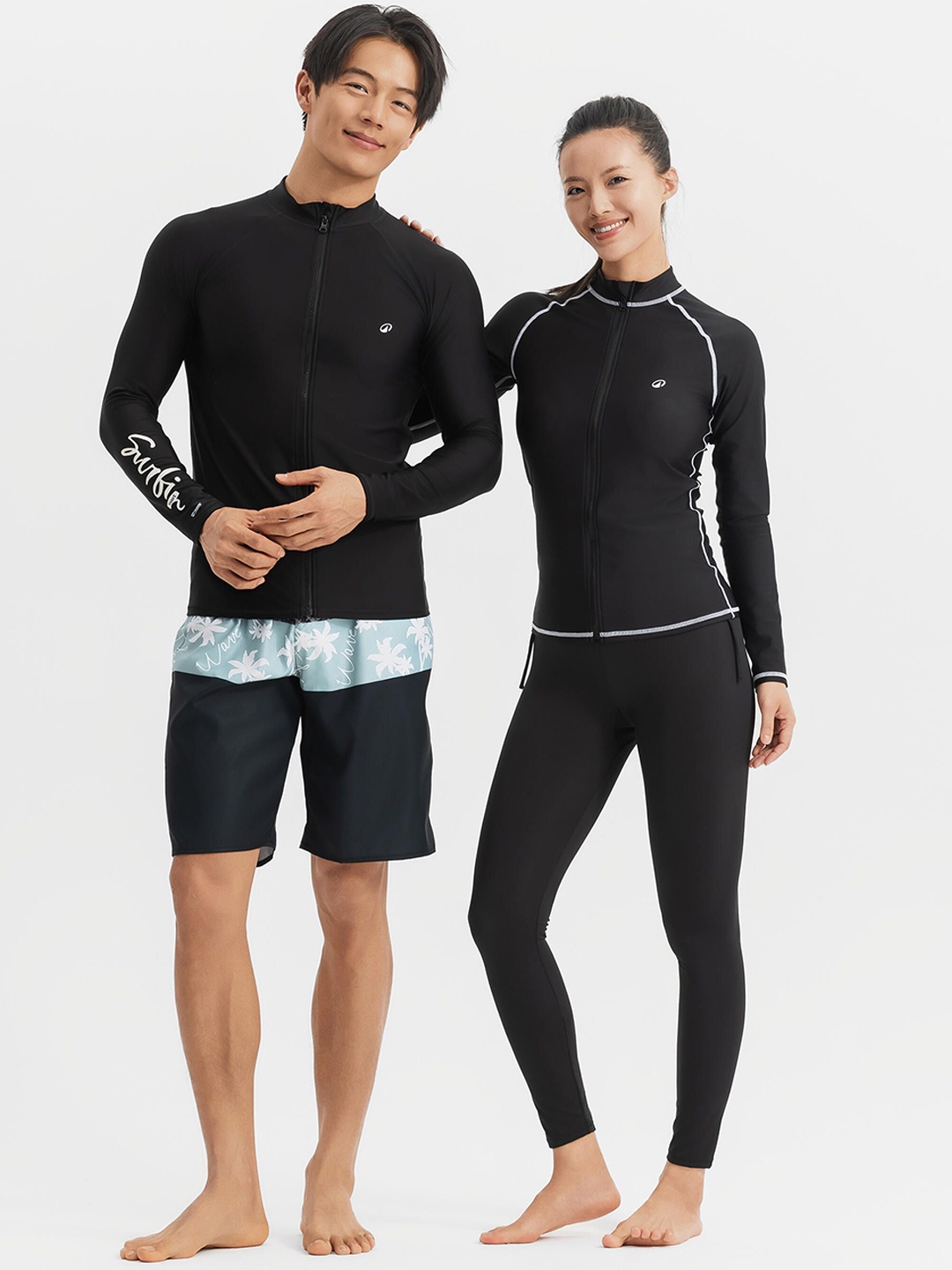 

OLAIAN By Decathlon Printed Uv Protection Zip Swim Tops, Black