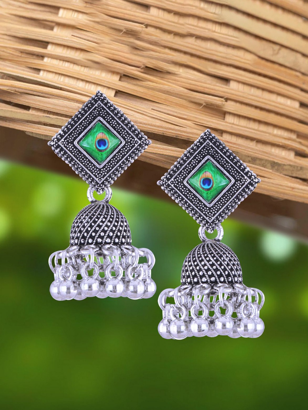 

Anouk Rhodium-Plated Dome Shaped Oxidised Jhumkas, Silver