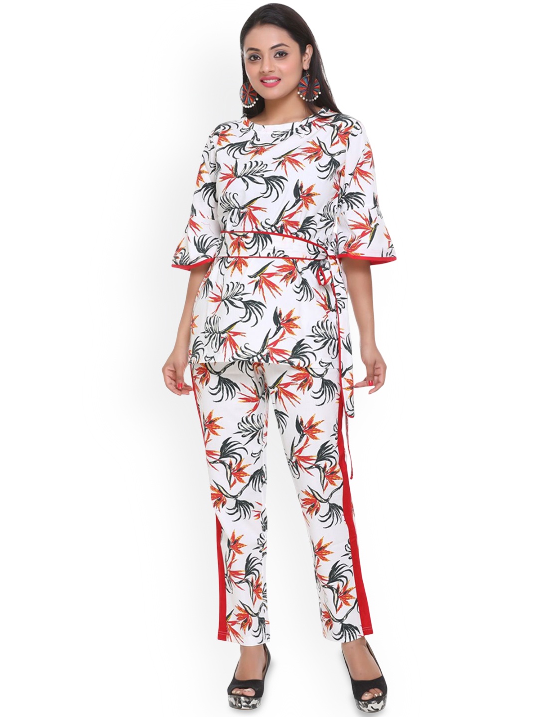 

BeriBlu Floral Printed Pure Cotton Tunic And Trouser, White