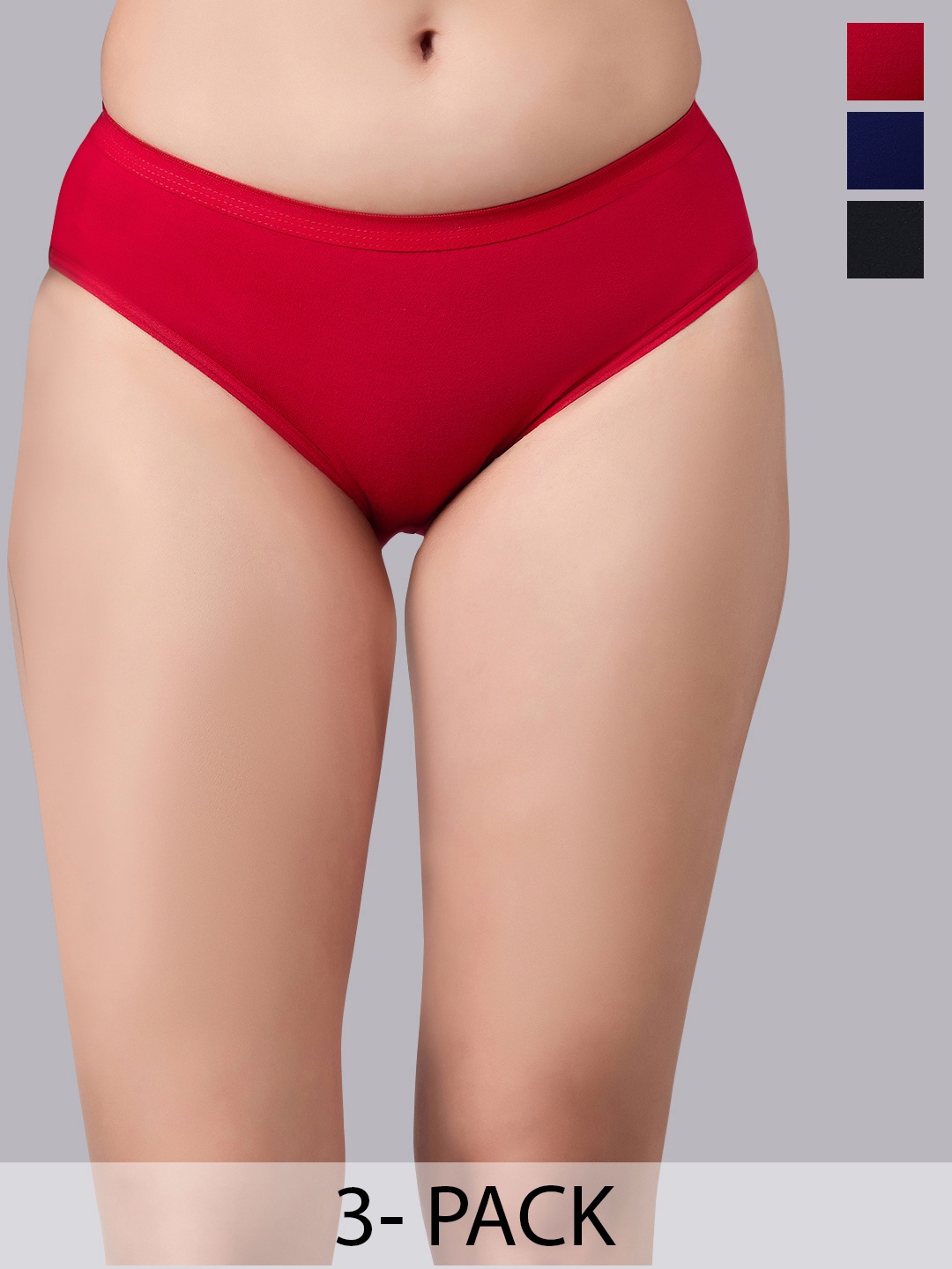 

SIMOH Pack Of 3 Mid-Rise Hipster Briefs, Red