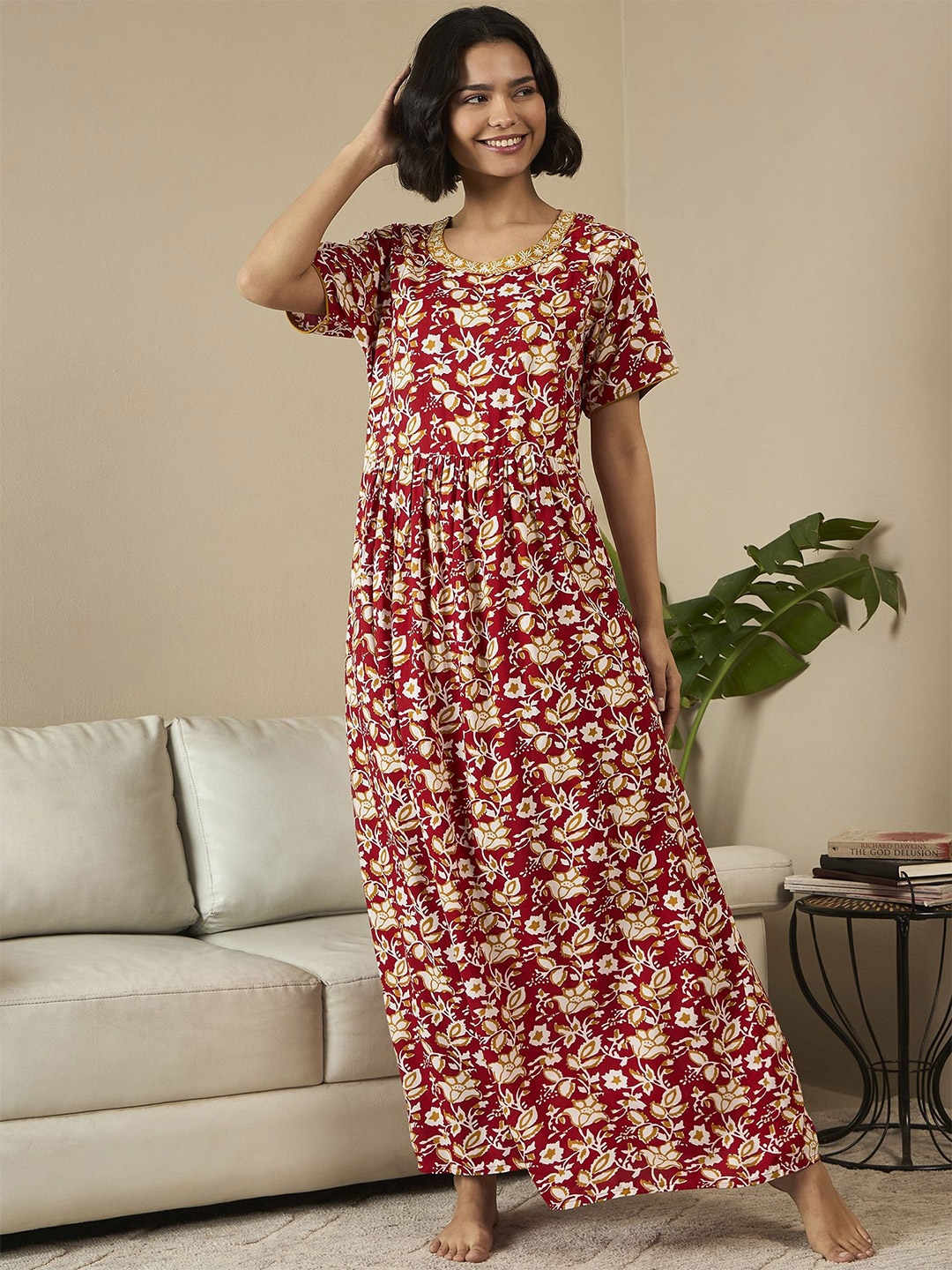 

July Printed Maxi Nightdress, Red
