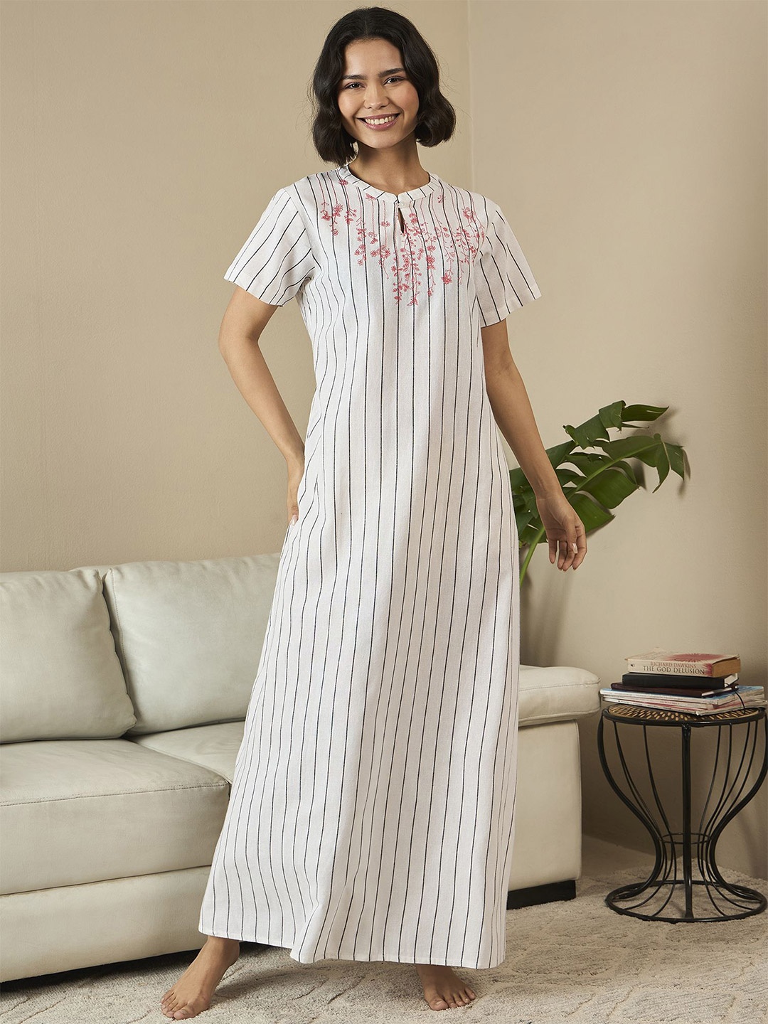 

July Striped Maxi Nightdress, Off white