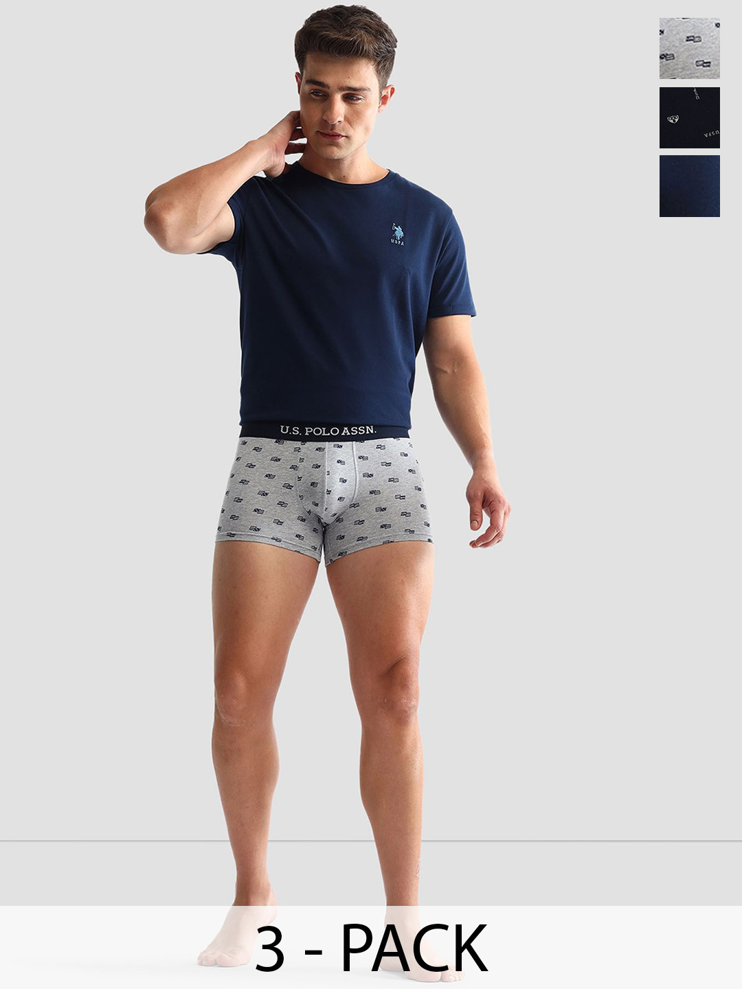 

U.S. Polo Assn. Pack Of 3 Anti-Microbial Underwear Trunks - OET14-NGN-P3, Navy blue