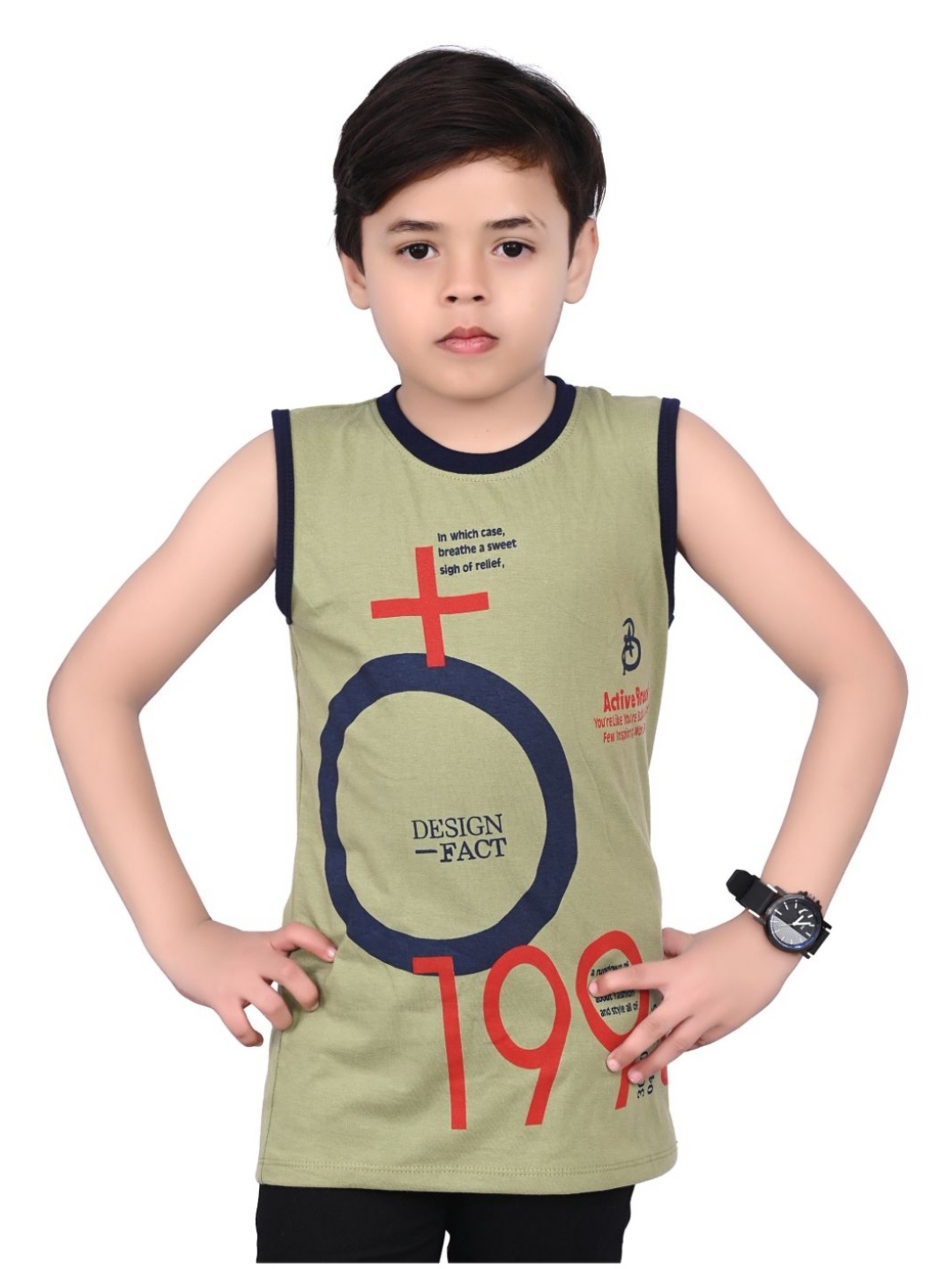 

INDIA FASHION FAB Boys Pack Of 3 Graphic Printed Round Neck Cotton T-shirts, Olive