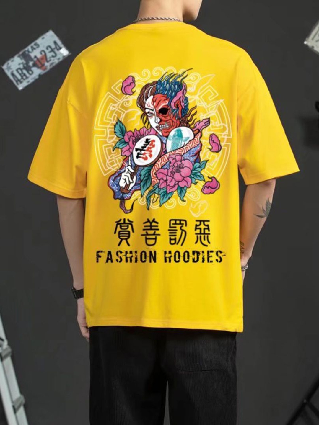 

StyleCast Men Graphic Printed Round Neck Cotton Oversized T-shirt, Yellow