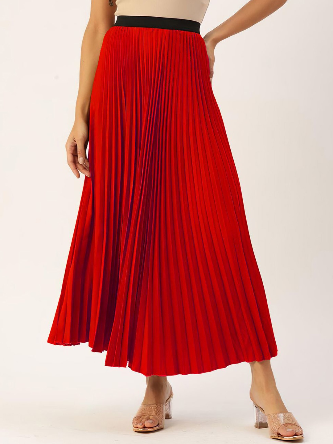 

ZWERLON Linen A-Line Maxi Skirt, Red