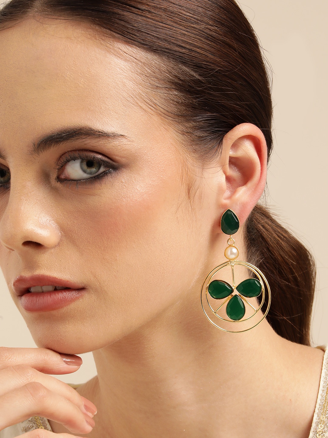 

Anouk Gold Plated Contemporary Drop Earrings, Green