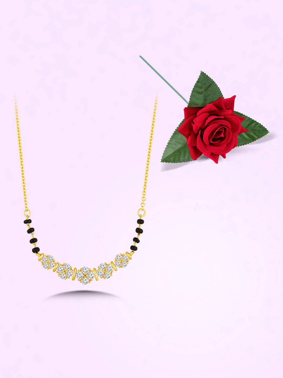 

Peora Gold-Plated CZ Studded Mangalsutra With Red Rose