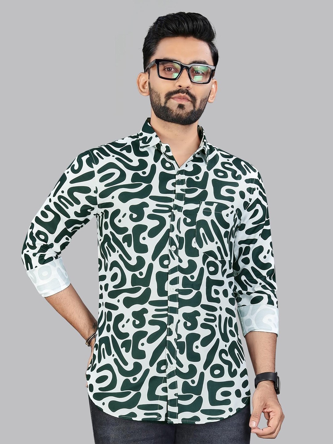 

Metronaut Men Classic Fit Spread Collar Abstract Printed Cotton Casual Shirt, White
