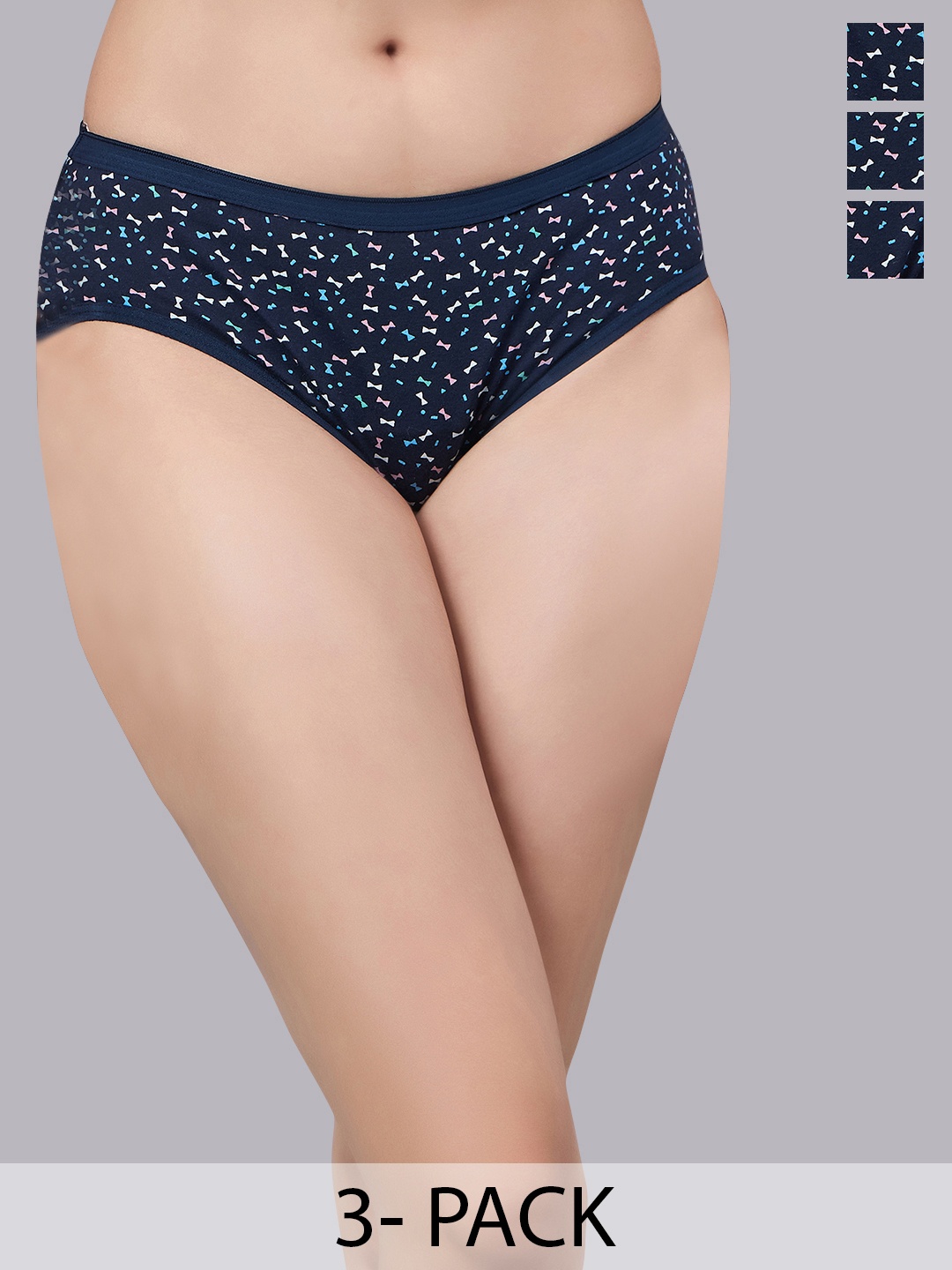 

SIMOH Pack Of 3 Mid-Rise Hipster Briefs - H5106_Navy_Navy_Navy, Navy blue