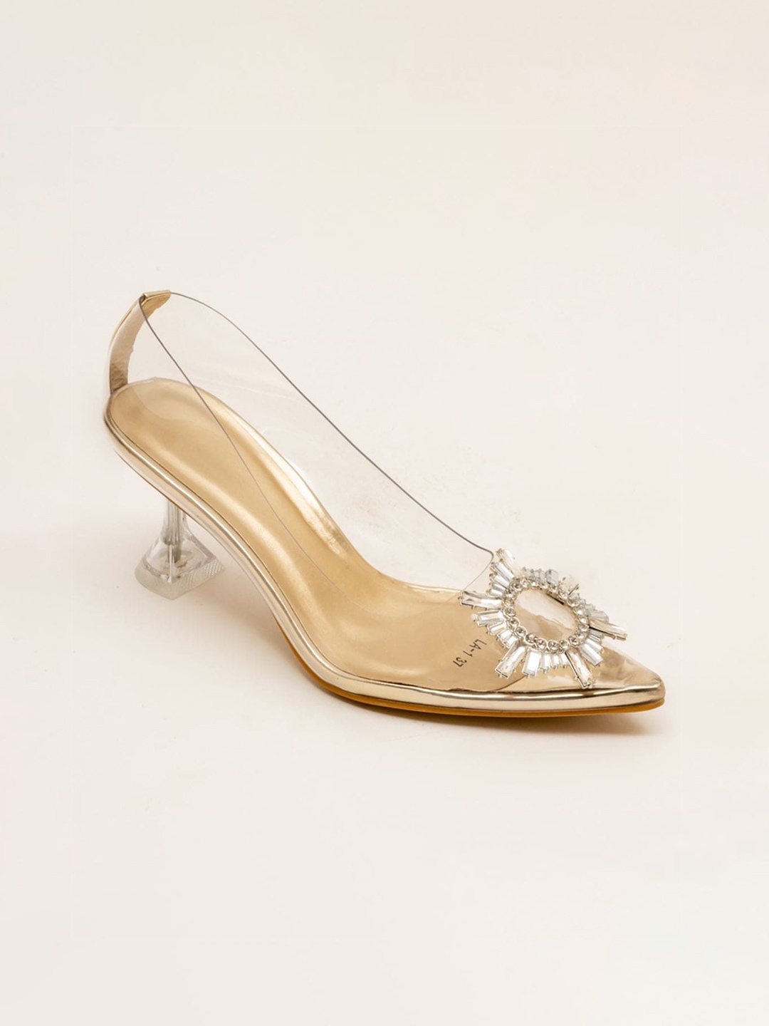 

VANSON SHOES Women Printed Kitten Peep Toes, Gold