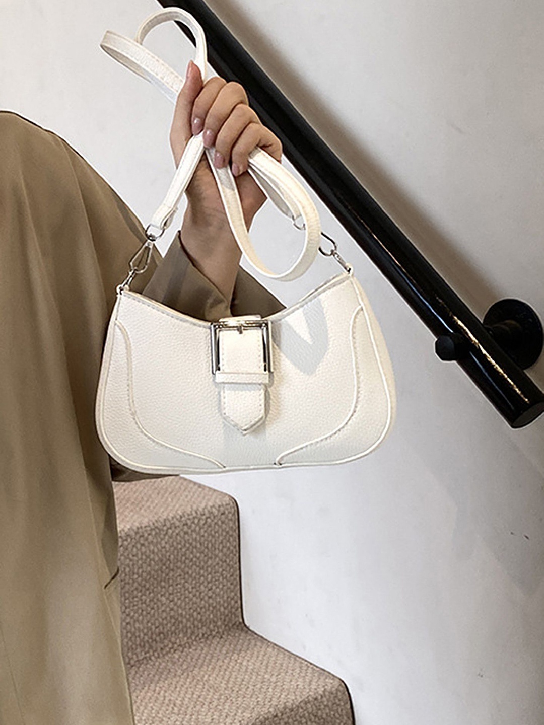 

LULU & SKY PU Oversized Structured Hobo Bag, White