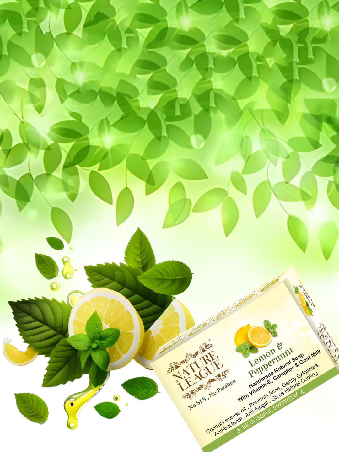 

NATURE LEAGUE Set Of 8 Lemon & Peppermint Soap With Vitamin E For Nourishing - 100 g Each, Yellow