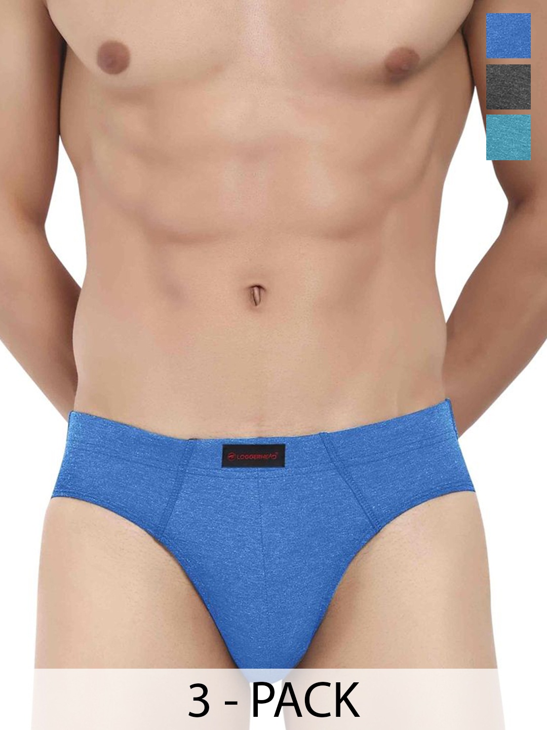 

LOGGERHEAD Pack Of 3 Cotton Hipster Briefs LHCB001-ANTHRA-AQUA-BLUE