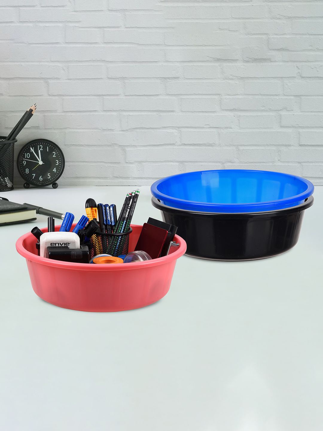 

Kuber Industries Blue & Black 3 Pieces Regular Desk Organisers 6L Each