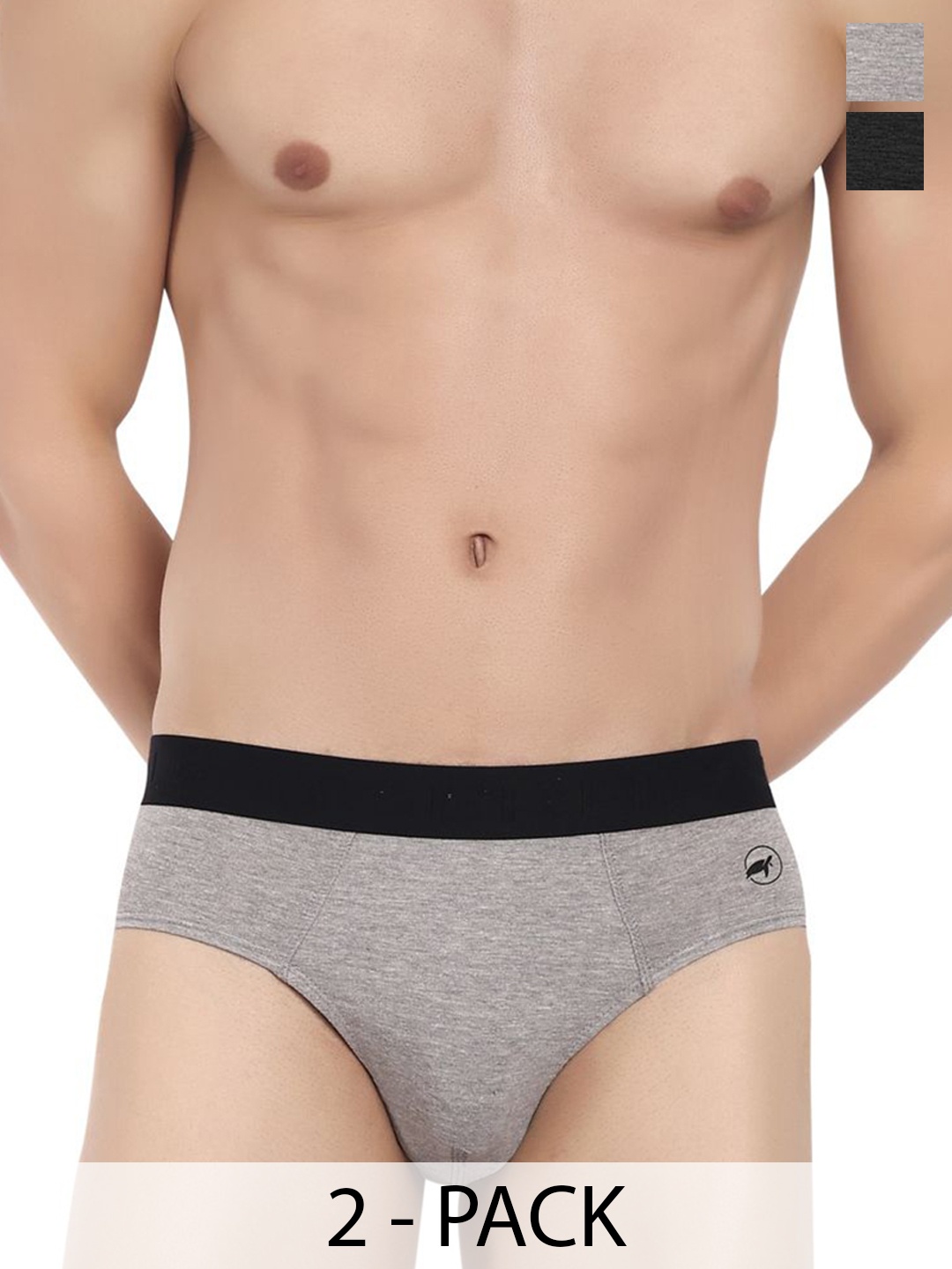 

LOGGERHEAD Pack Of 2 Cotton Mid-Rise Basic Briefs LHFB004-Anthra-Black