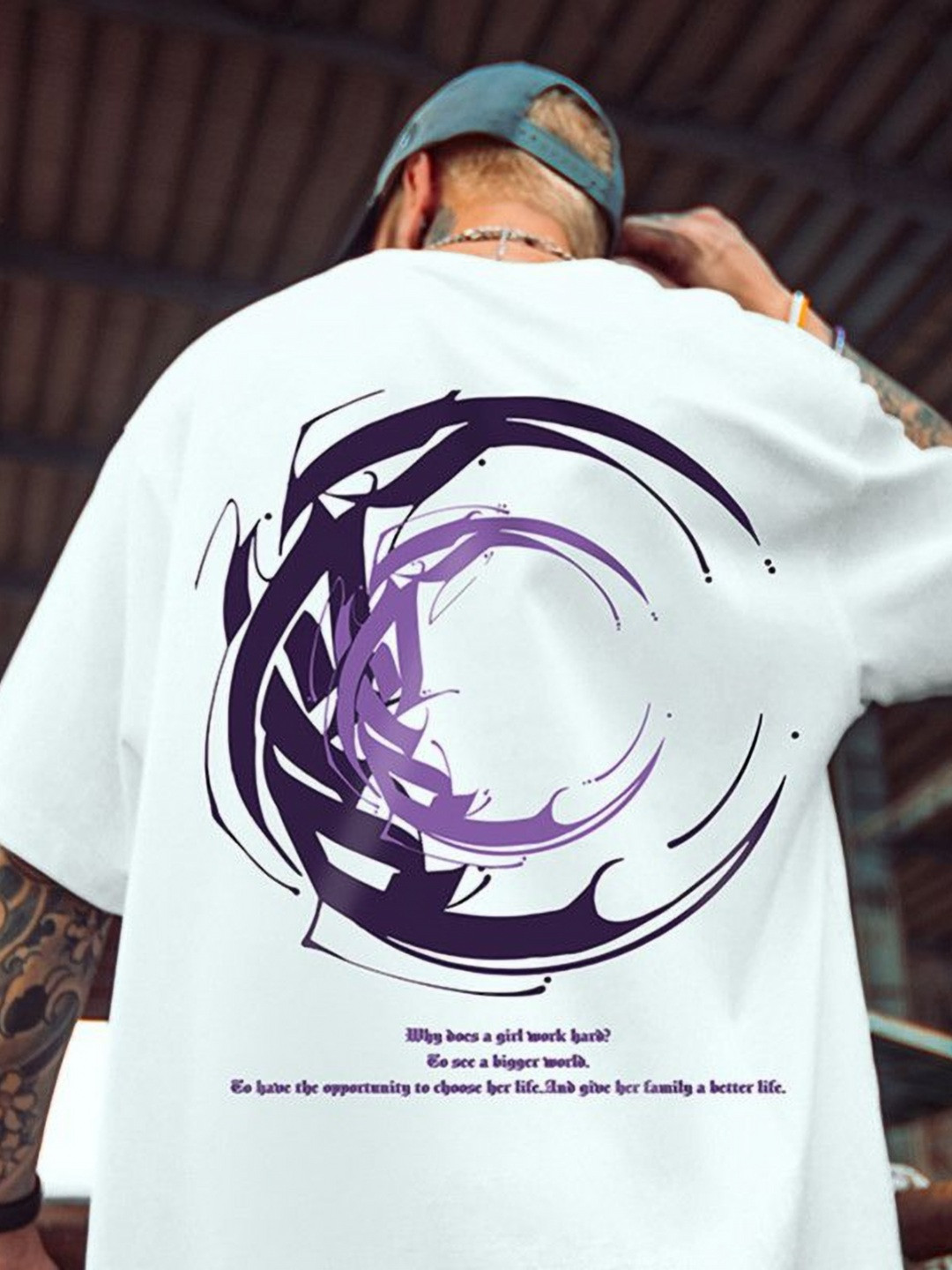 

HERE&NOW Men Graphic Printed Round Neck Oversized T-shirt, White