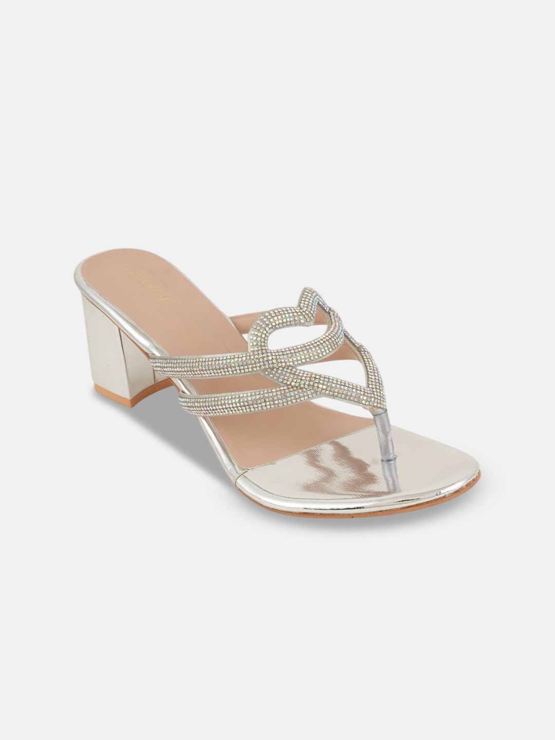 

DressBerry Embellished Party Block Sandals, Silver