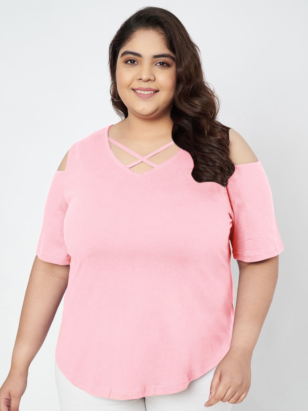 

BRINNS Plus Size Cut Out Detail Cotton Top, Pink