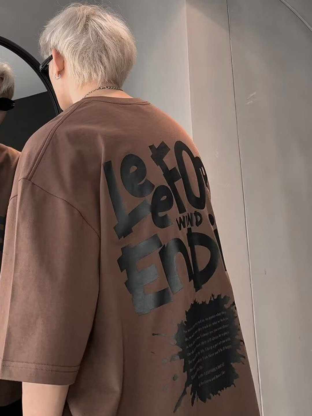 

HERE&NOW Men Typography Printed Round Neck Cotton Oversized T-shirt, Brown