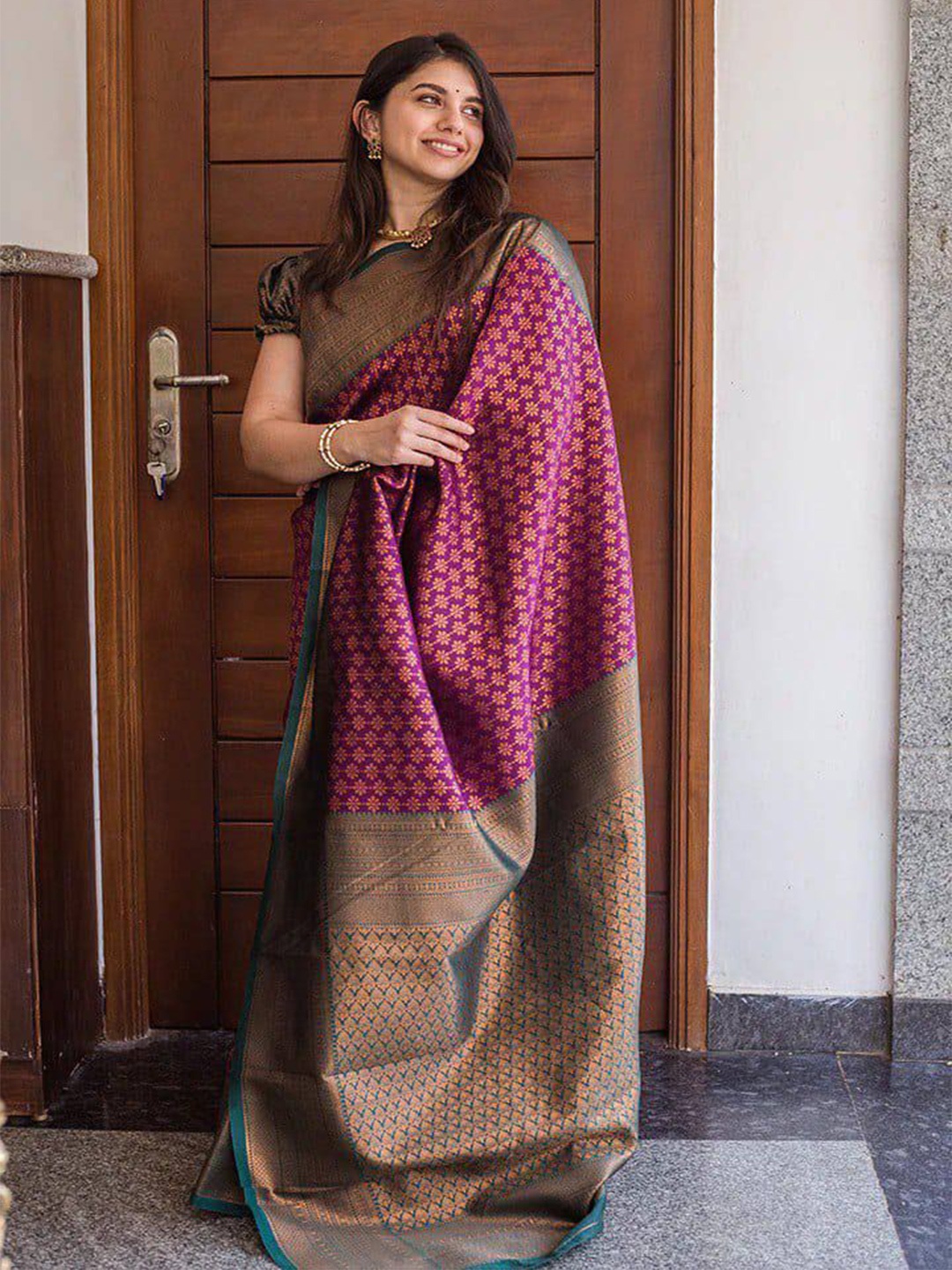 

Aika Woven Design Zari Pure Silk Banarasi Saree, Purple
