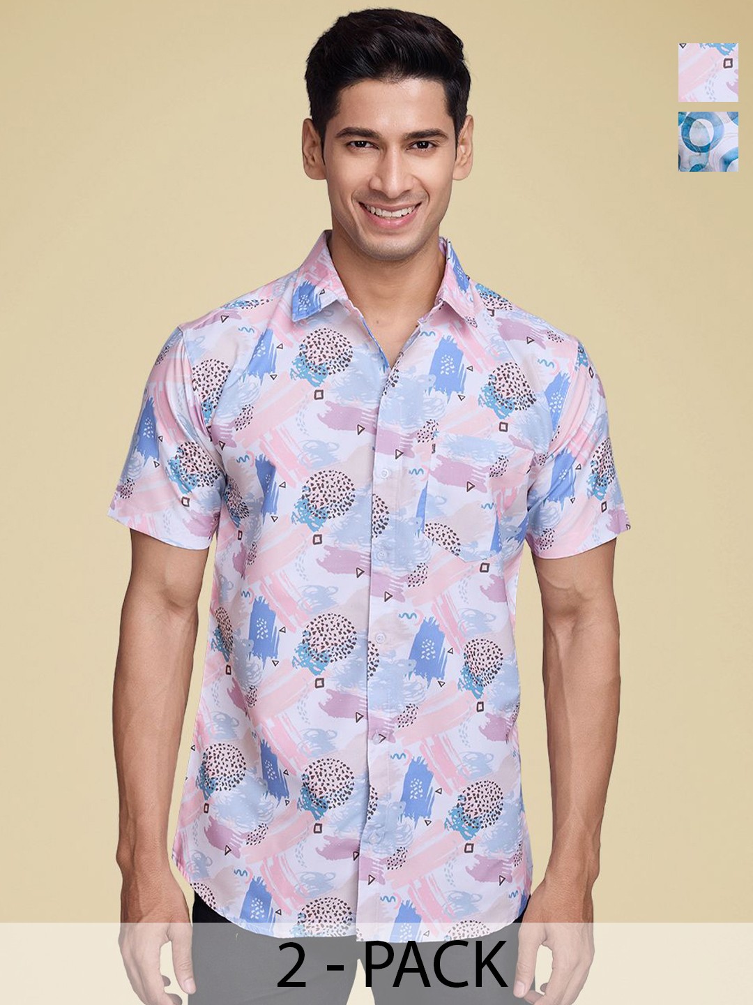 

Moda Rapido Men Pack Of 2 Standard Fit Geometric Printed Cotton Casual Shirts, Pink