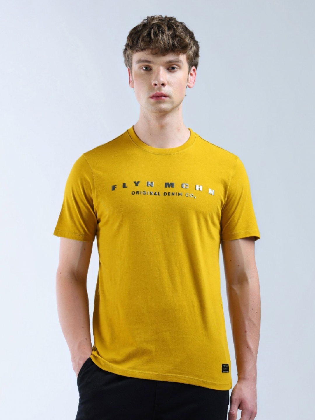

Flying Machine Men Typography Printed Round Neck Cotton T-shirt, Yellow