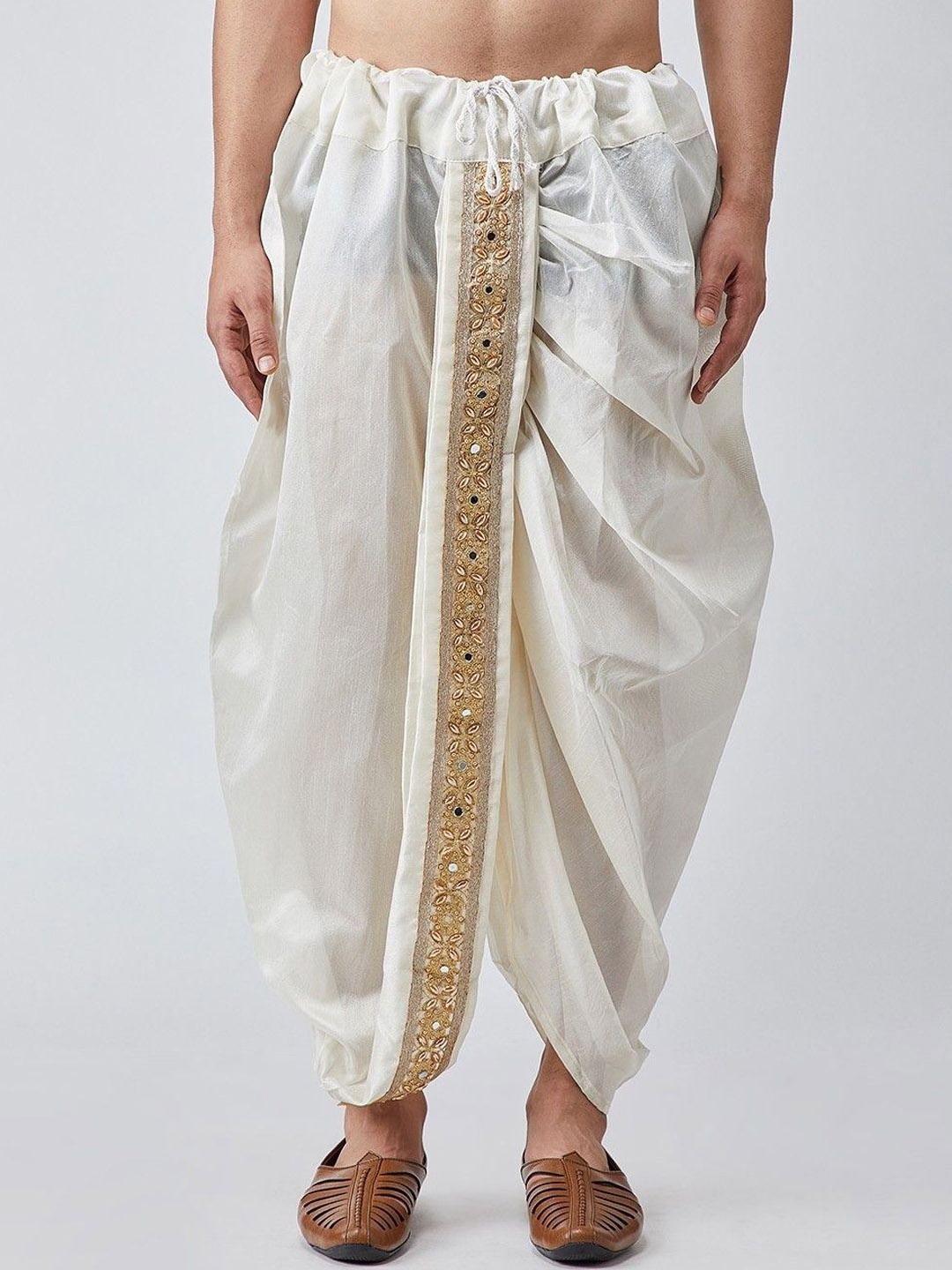 

FANZI Men Ankle-Length Printed Dhoti Pants, White