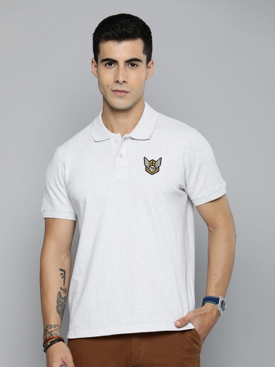 

R.Code by The Roadster Life Co. Men Printed Polo Collar T-shirt, White