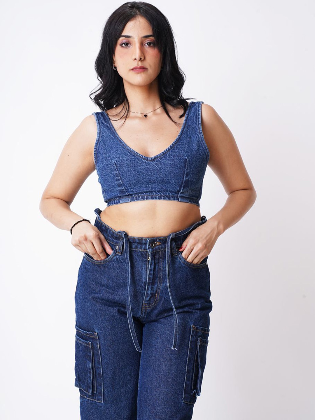 

off-kilt Women Mid-Rise Cargo Styles Jeans, Blue