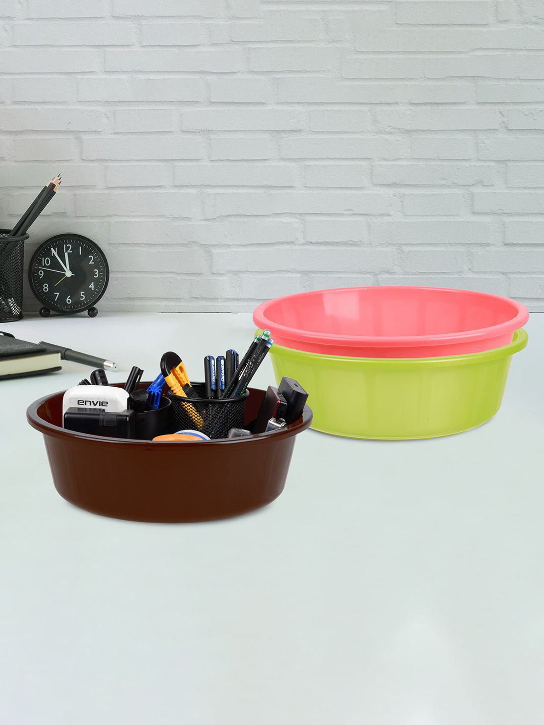 

Kuber Industries Green & Pink 3 Pieces Regular Desk Organisers
