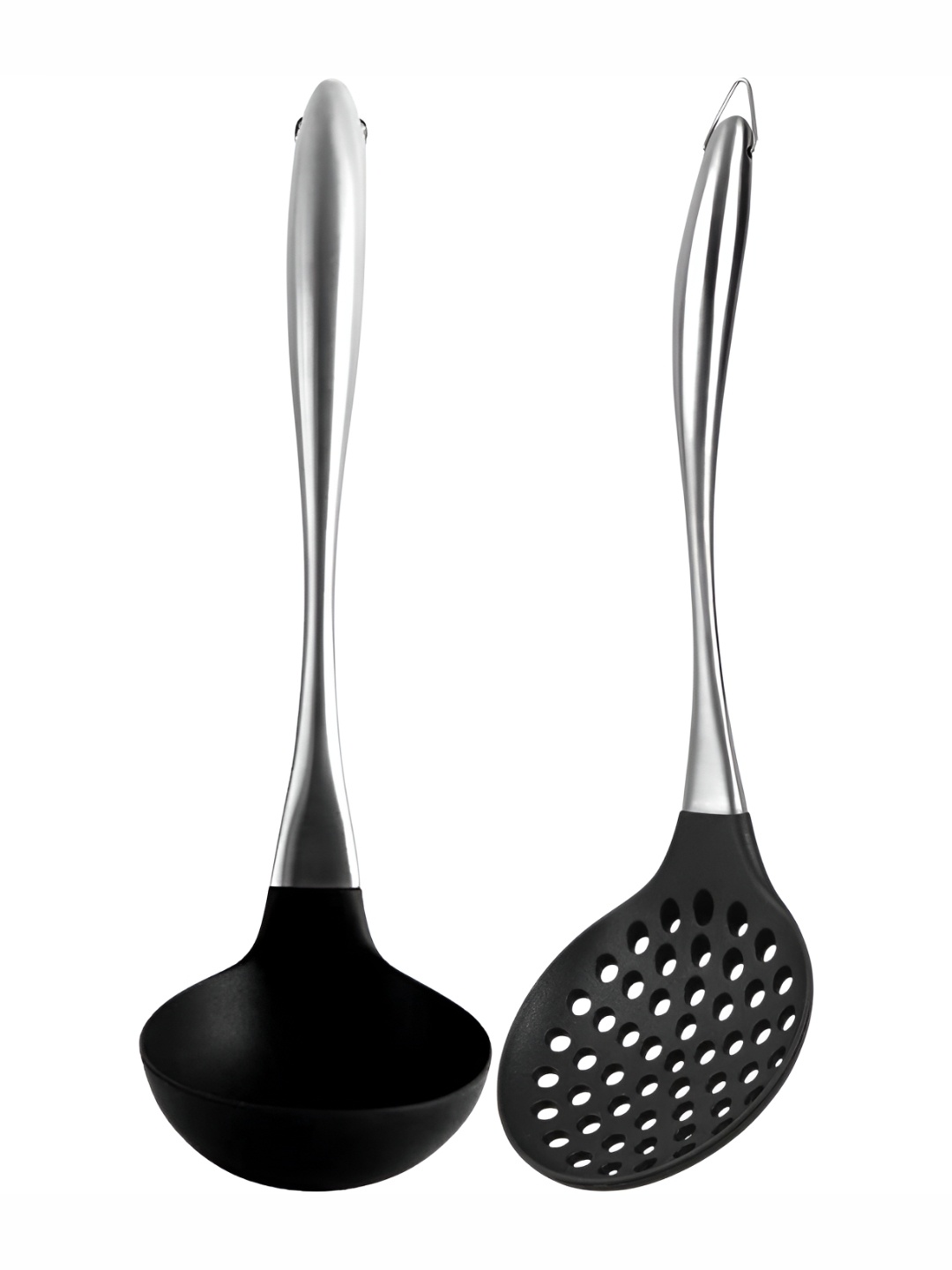 

Baskety Black & Silver-Toned 2 Pieces Skimmer Spatula With Ladle Scoop