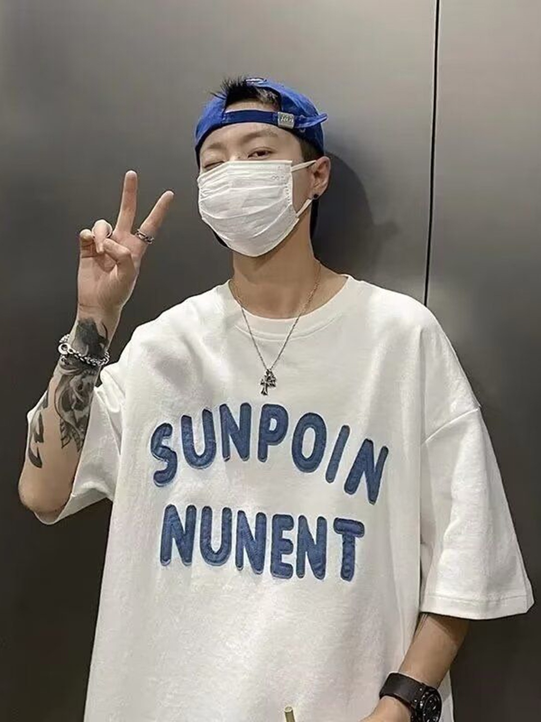 

HERE&NOW Men Typography Printed Round Neck Cotton Oversized T-shirt, White