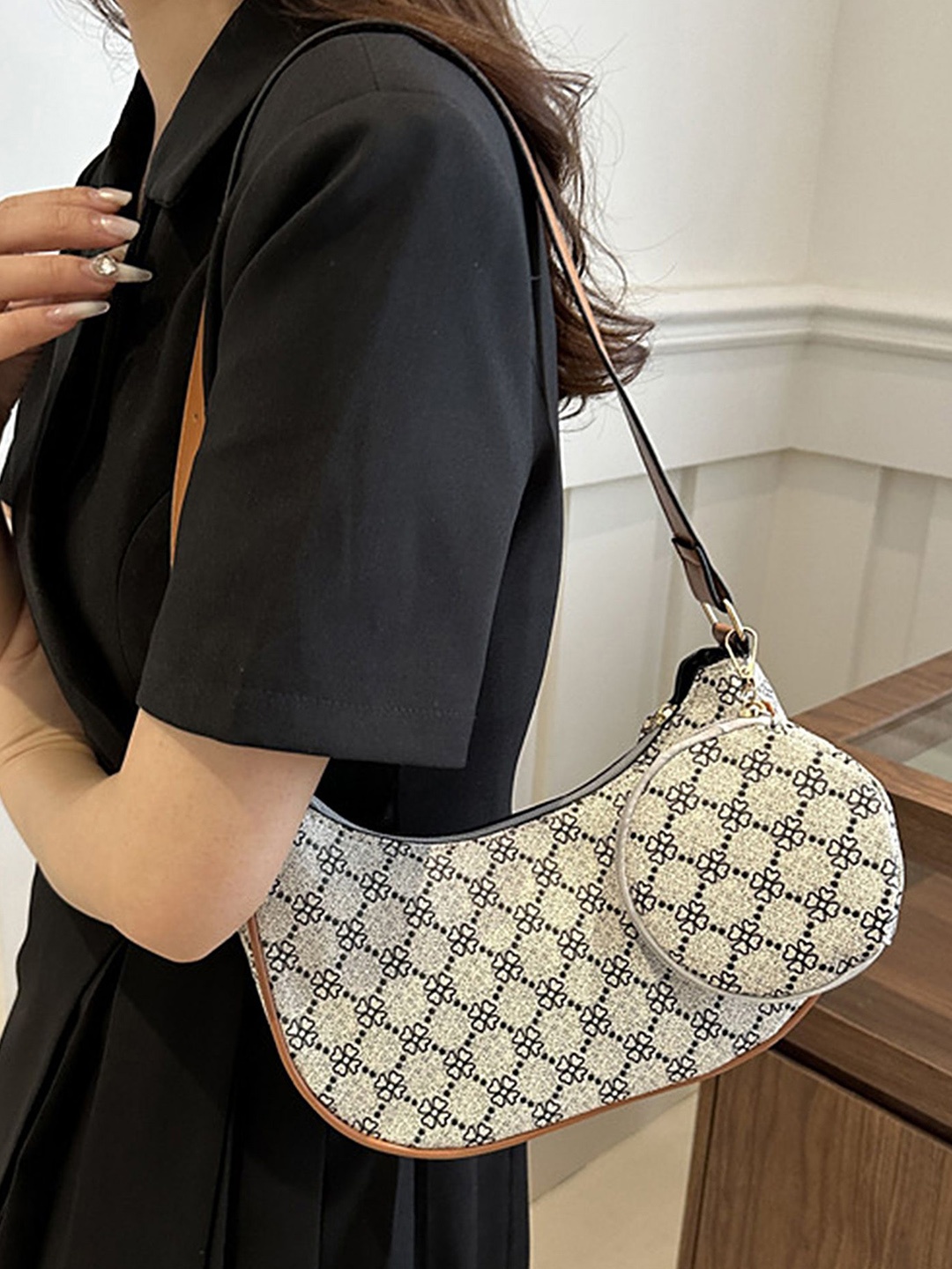 

LULU & SKY PU Structured Hobo Bag with Cut Work, Beige