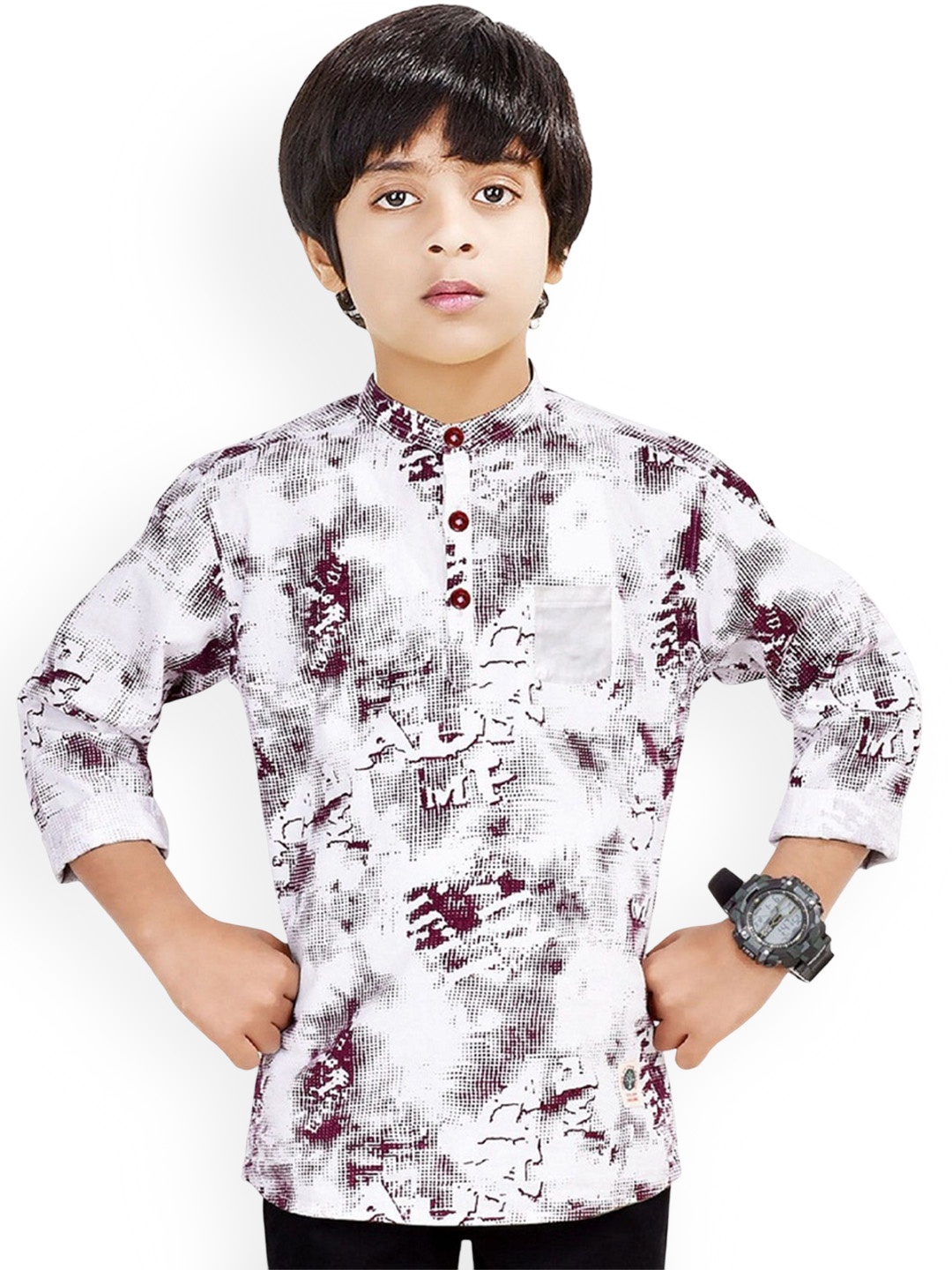 

MADE IN THE SHADE Boys Abstract Printed Full Sleeves Pure Cotton Straight Kurta, White