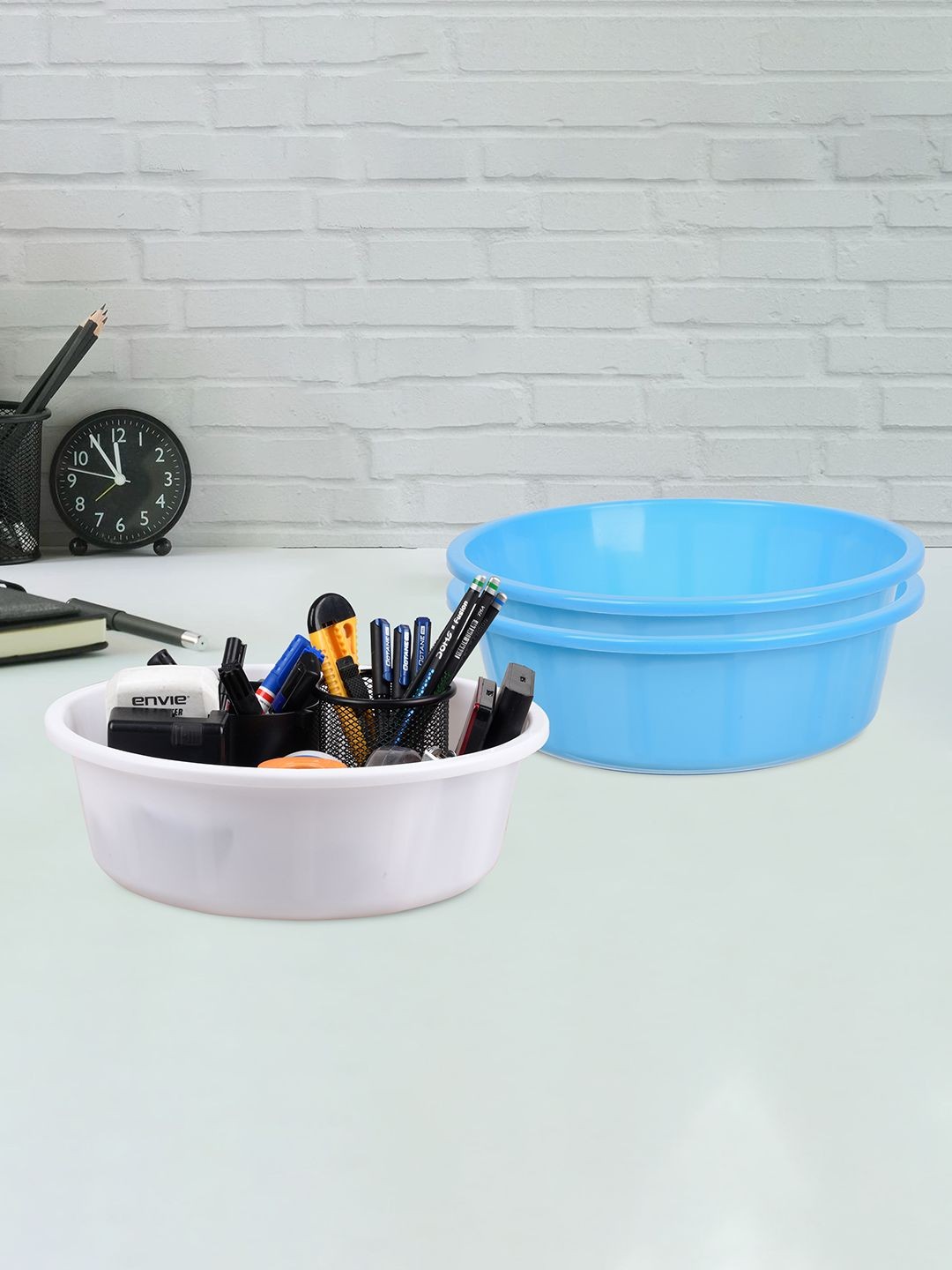 

Kuber Industries Sky Blue & White 3 Pieces Desk Organisers 6 ltr