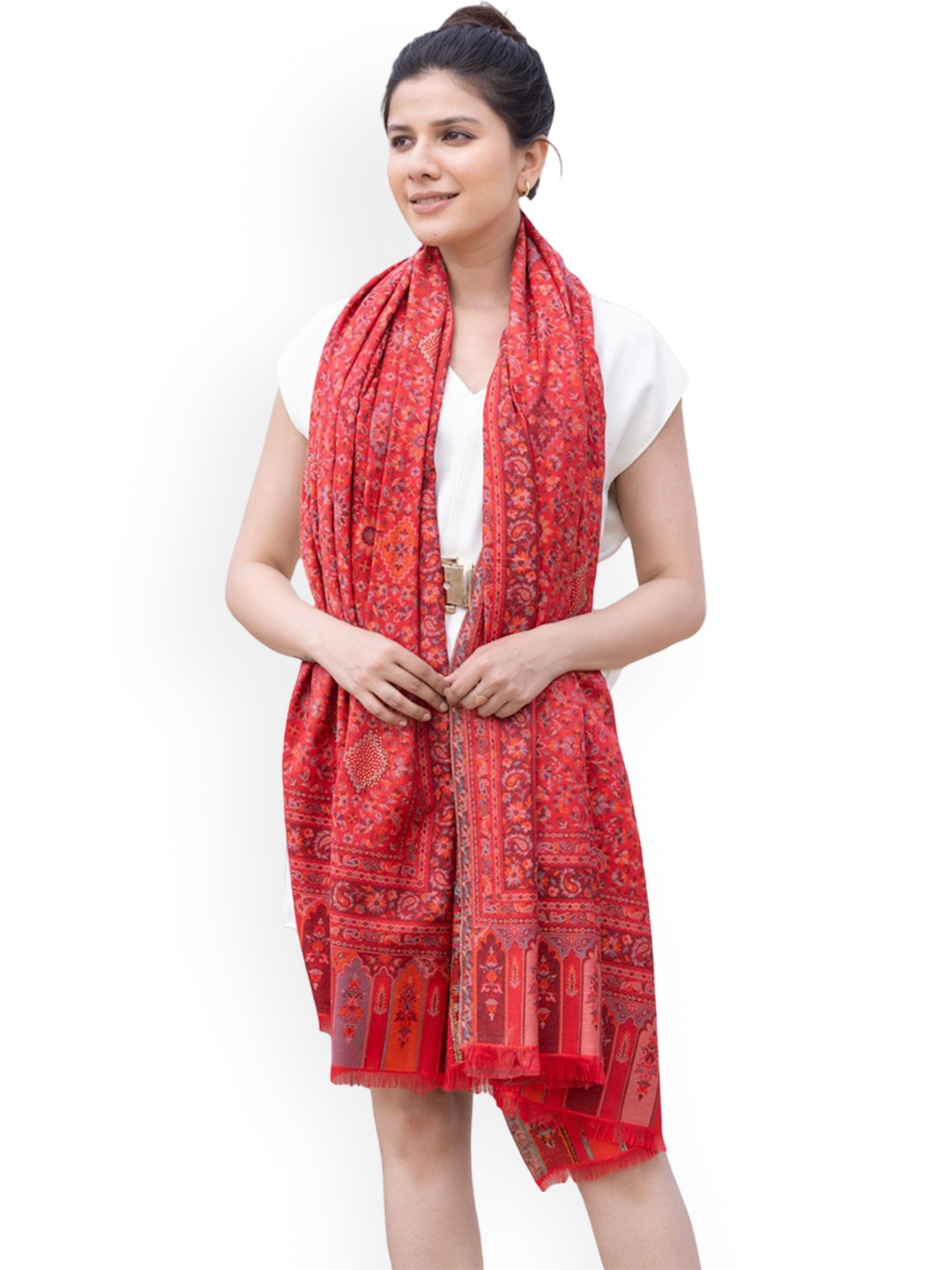 

PASHMAL INDIA PRIVATE LIMITED Floral Printed Woollen Shawl, Red
