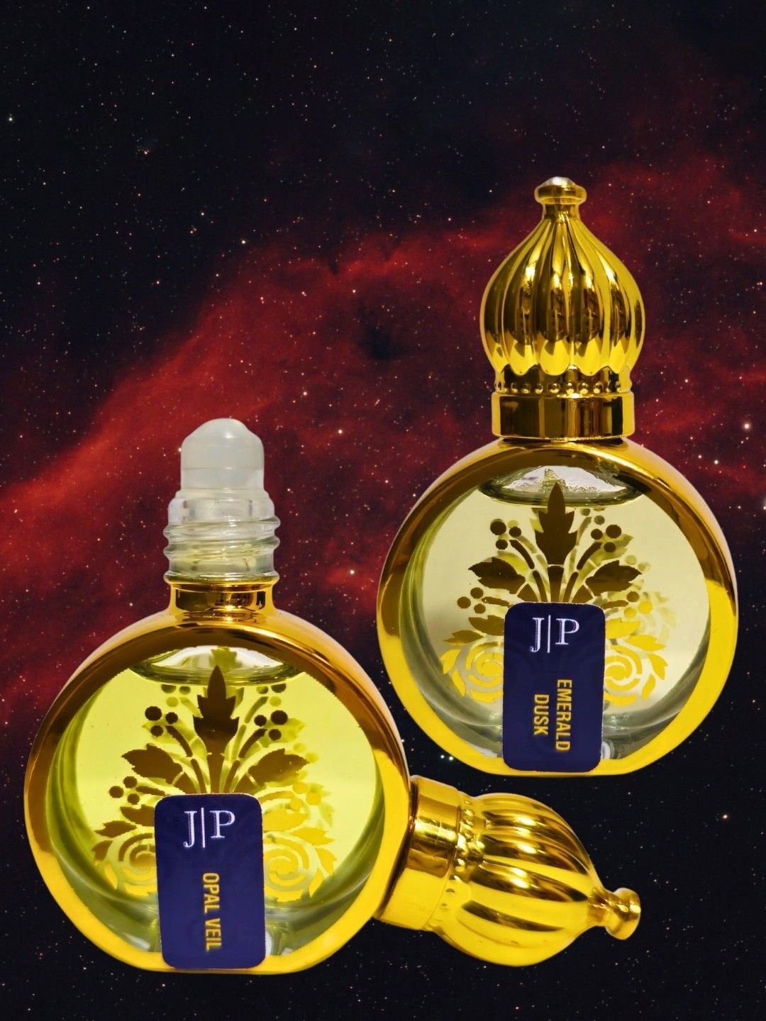 

Jeval Set Of 2 Emerald Dusk & Opal Veil Alcohol Free Attar - 10 ml Each, Gold