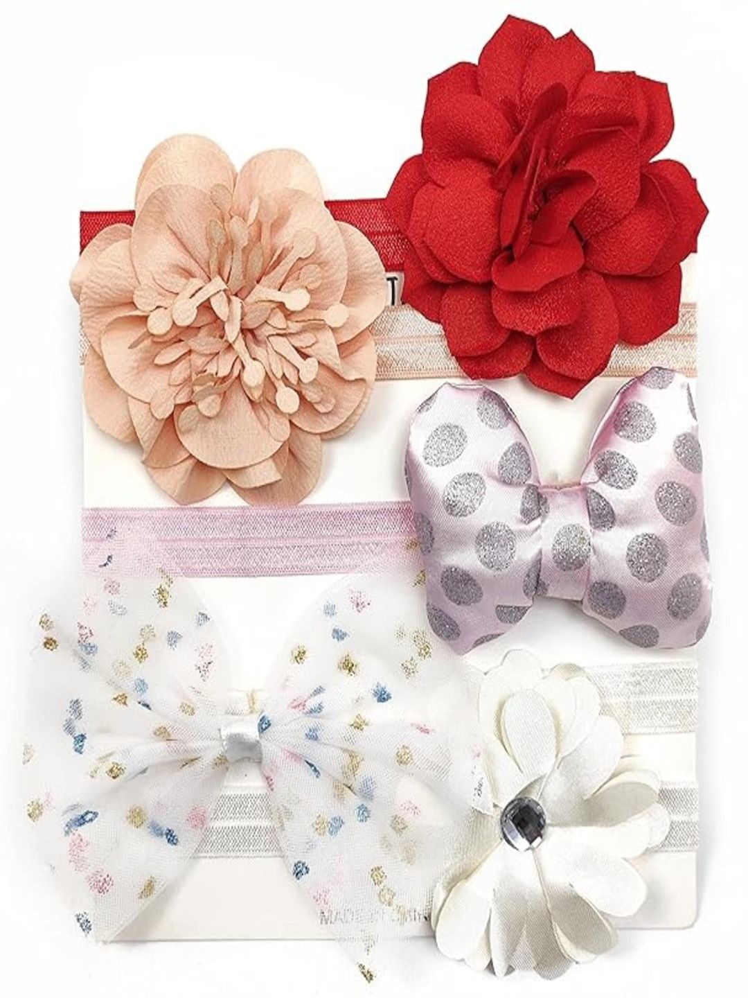 

ANNA CREATIONS Set Of 5 Girls Flower Bow Hairband, Red