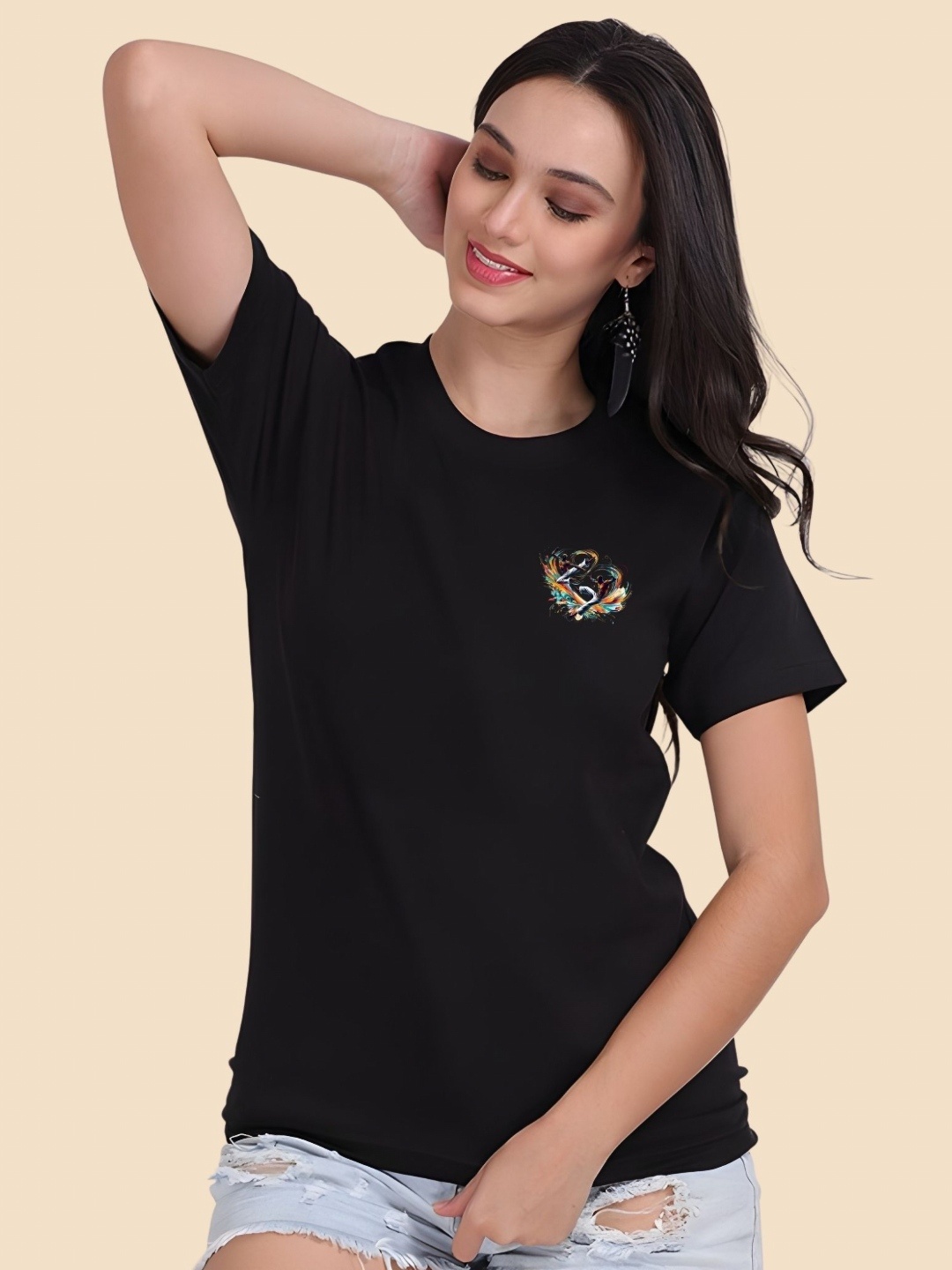 

SZN Women Graphic Printed Round Neck Cotton T-shirt, Black