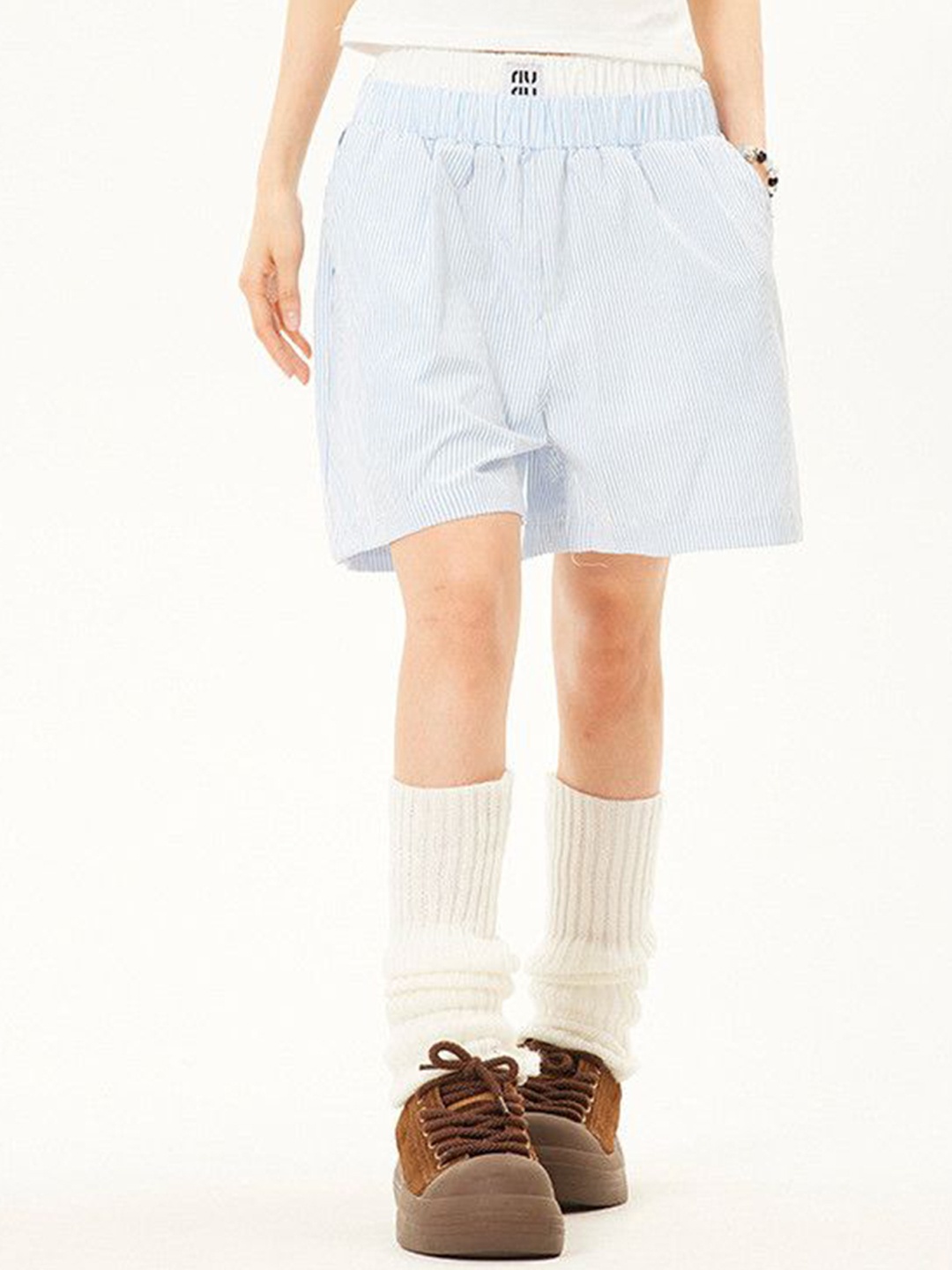 

DressBerry Women Striped Loose Fit Shorts, Blue