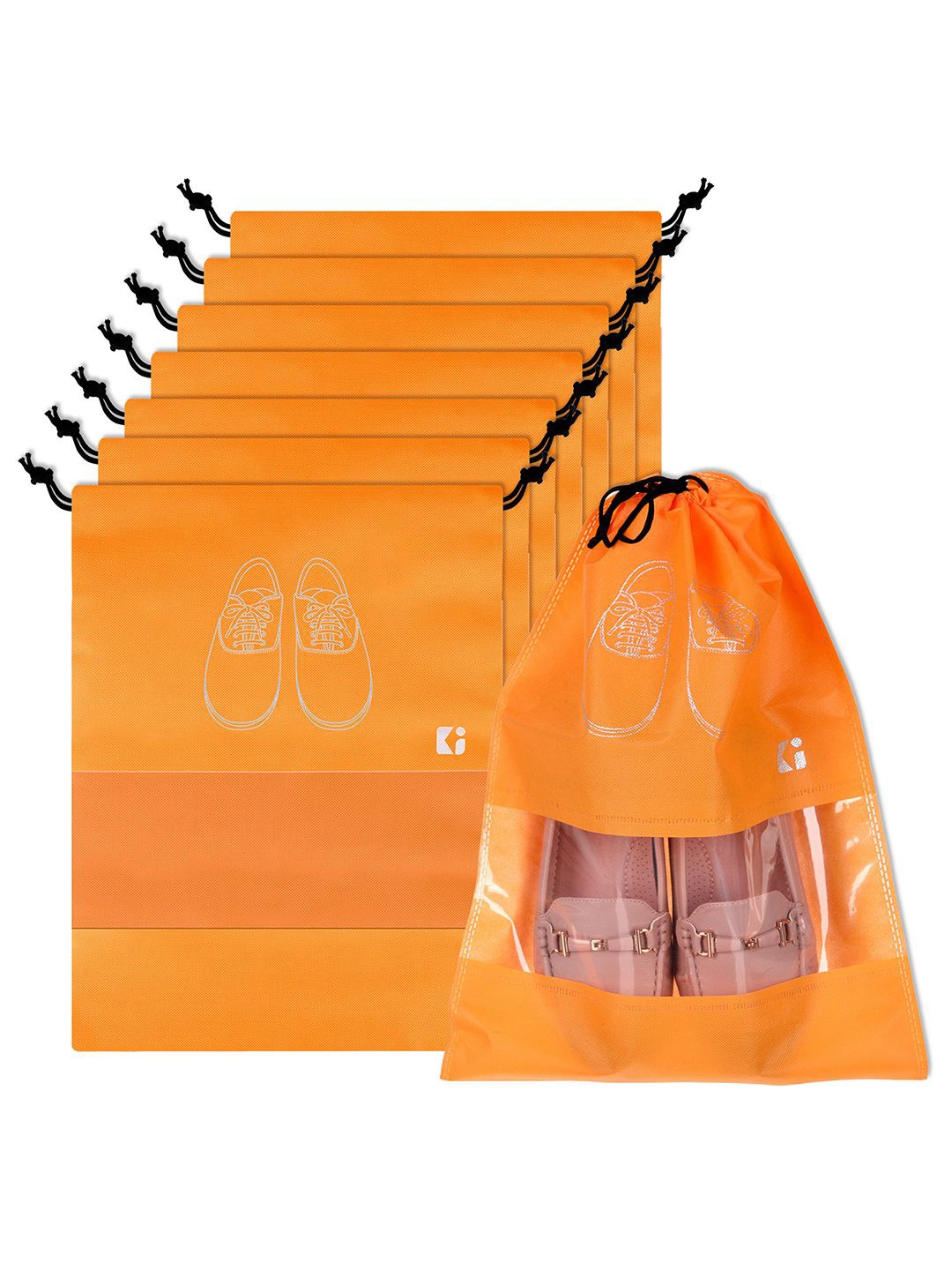 

Kuber Industries Orange and White 8 Pieces Printed Shoe Cover Bags