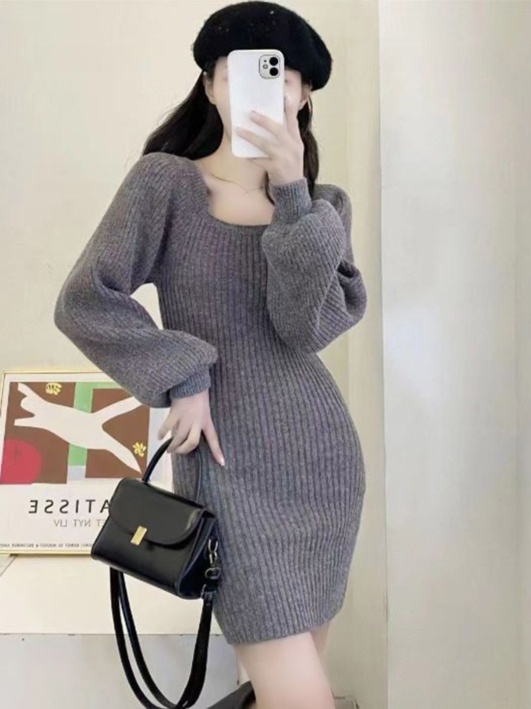 

DressBerry Round Neck Sheath Mini Dress, Grey