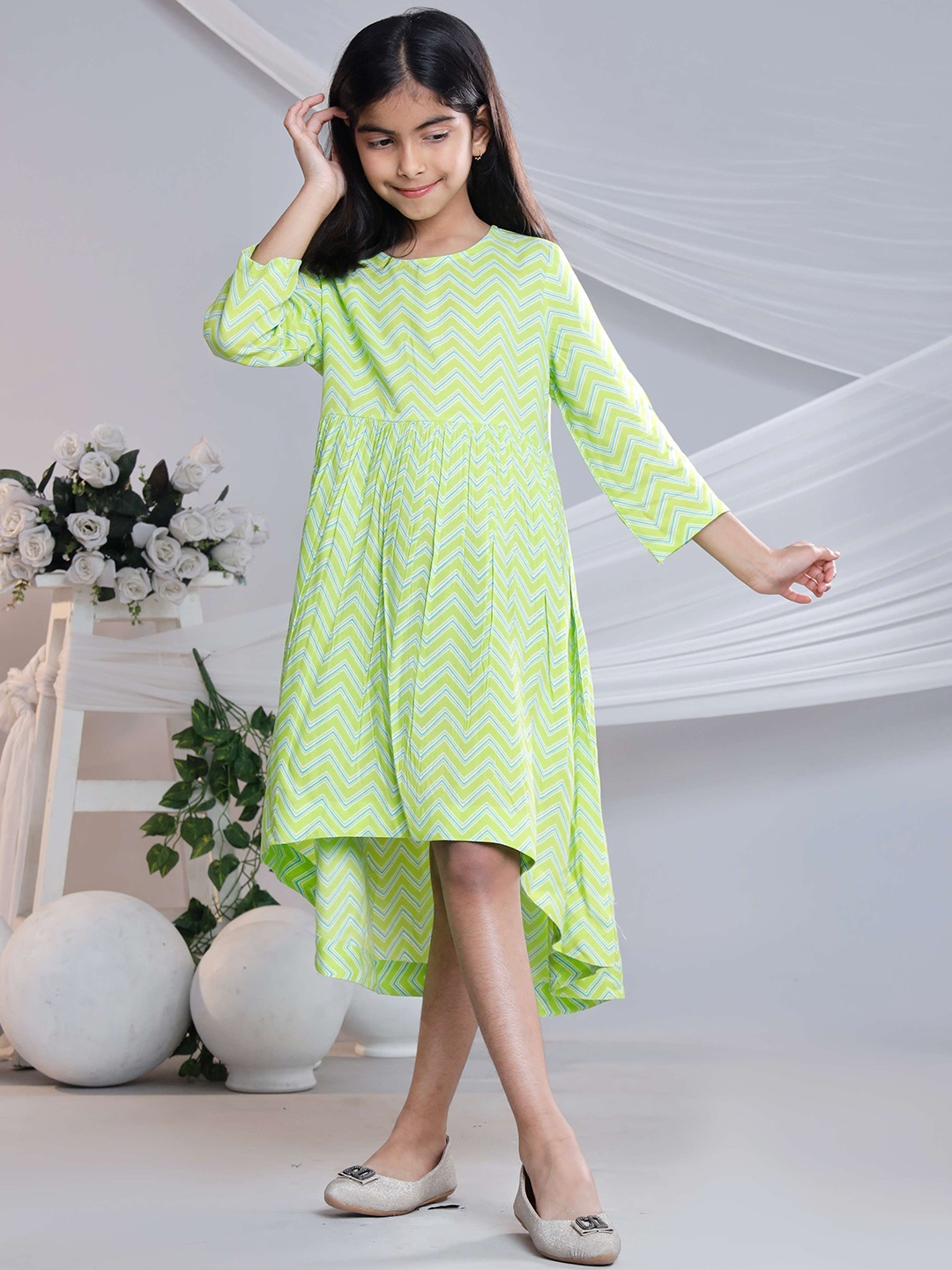 

Nanci Print Fit & Flare Dress, Lime green